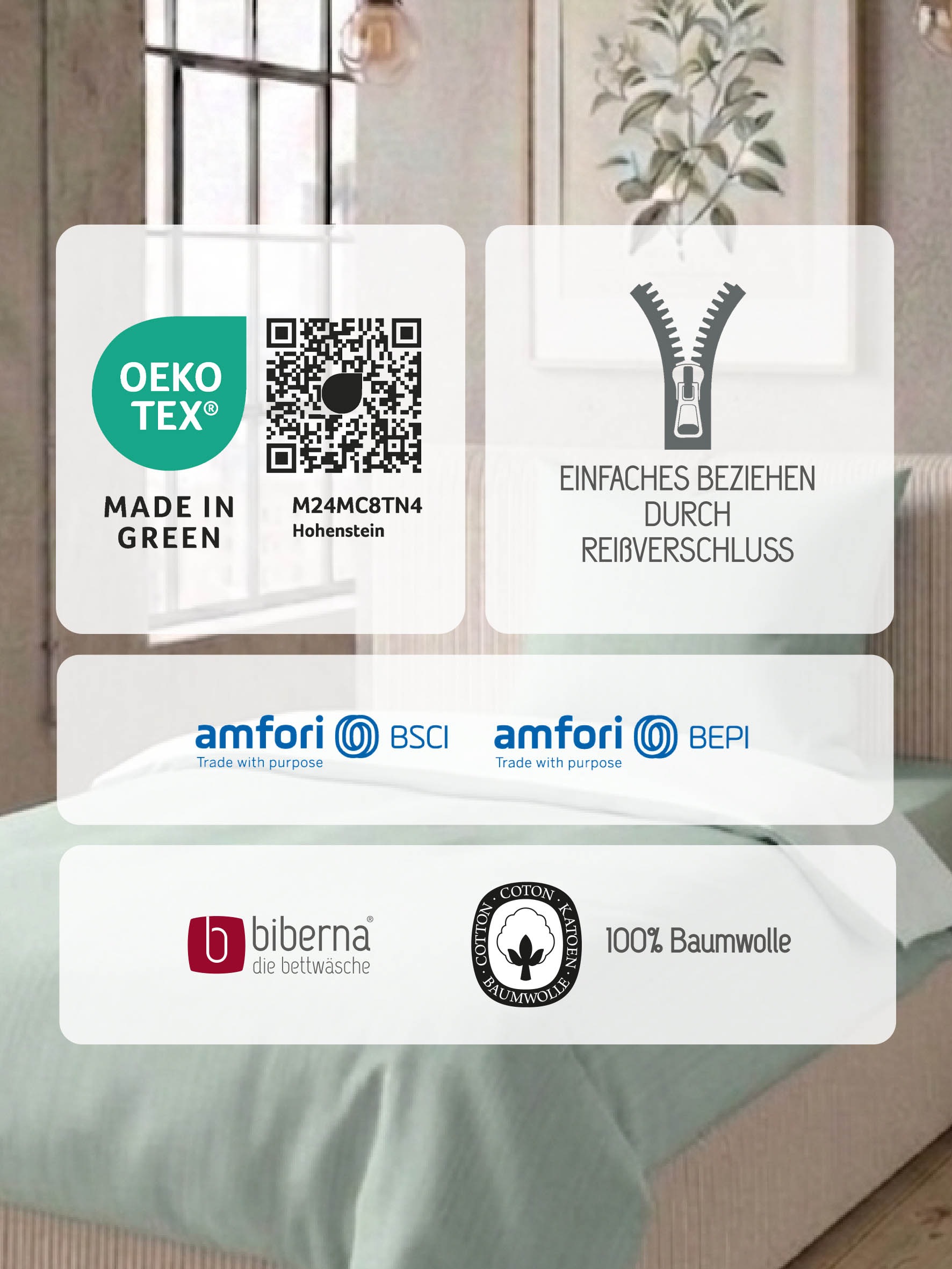 Biberna Wendebettwäsche »0615211 Premium Satin aus 100% Baumwolle mit Reißverschluß« 2 Stk. seidig glatt & atmungsaktiv, Reißverschluss, Feine Streifen