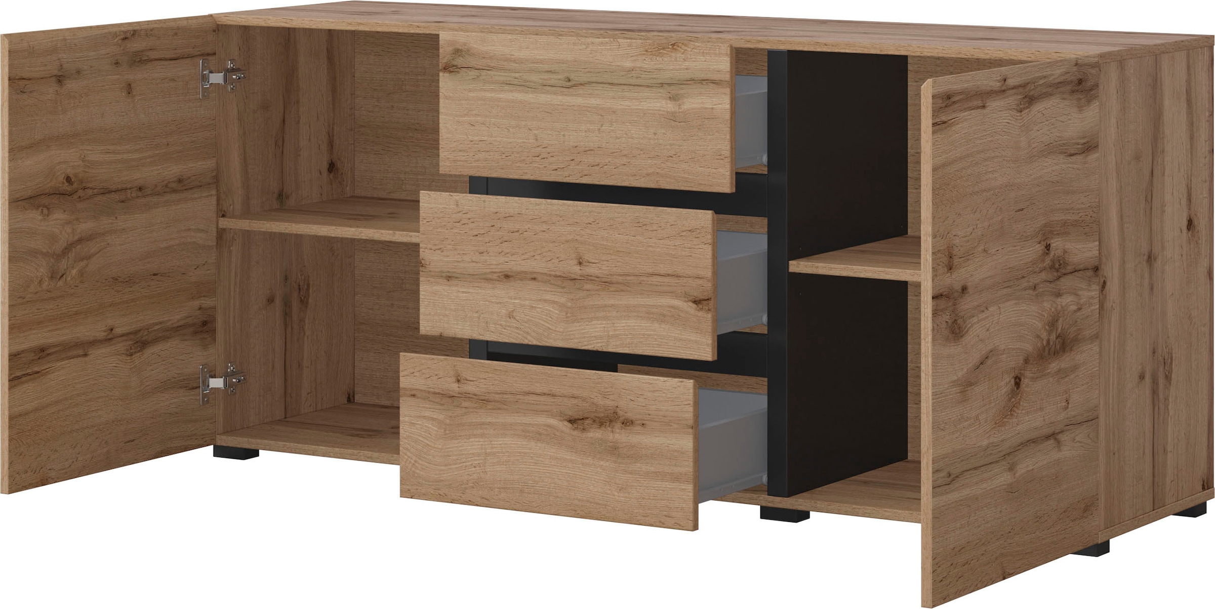 INOSIGN Sideboard »Cross, Breite 150 cm, moderne grifflose Kommode, 2Türen/3 Schubkästen«, Schubladenkommode mit viel Stauraum, Einlegeböden verstellbar