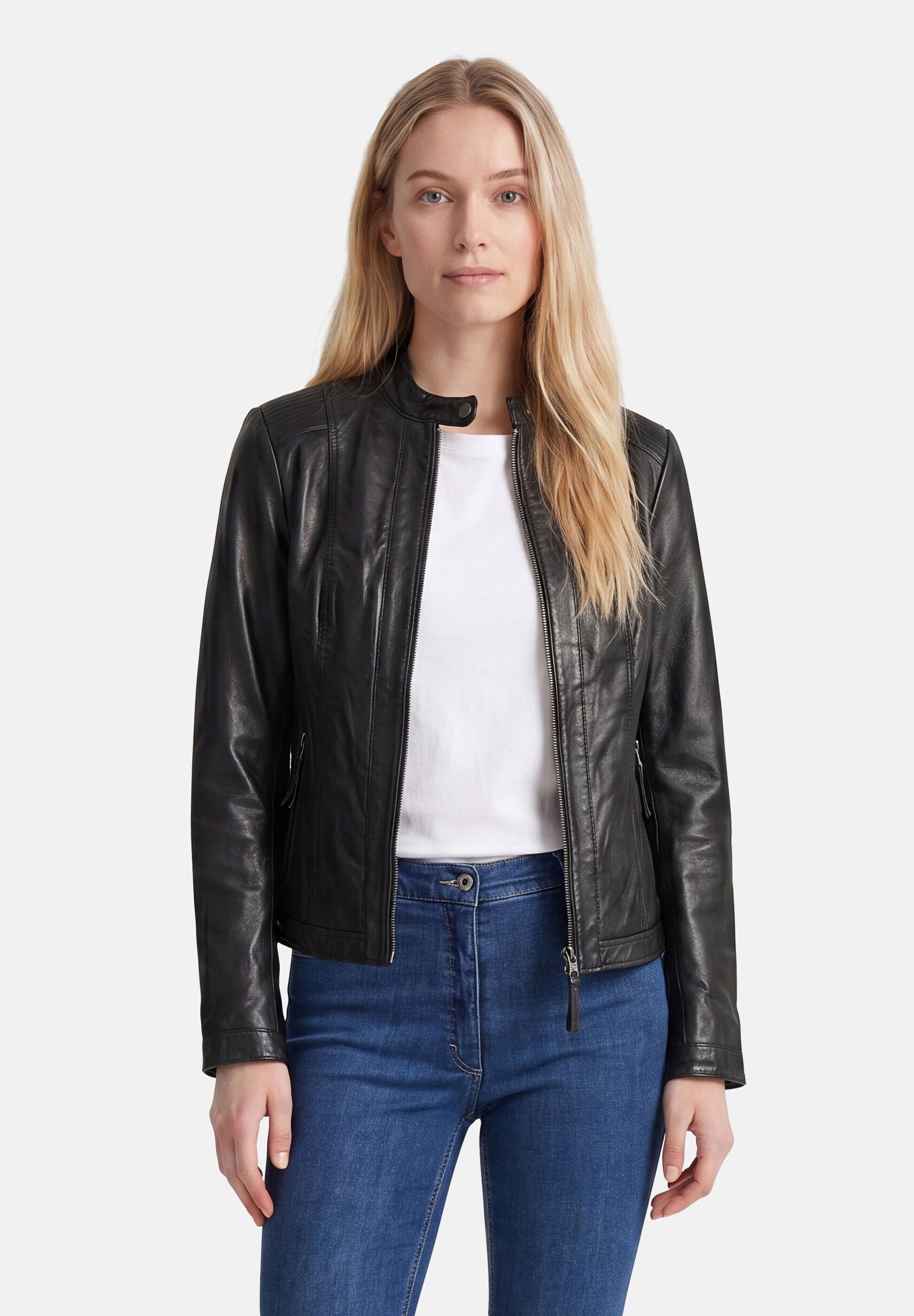 Apple of Eden Lederjacke »Apple of Eden Lederjacke« ohne Kapuze Stehkragen mit Druckknopf