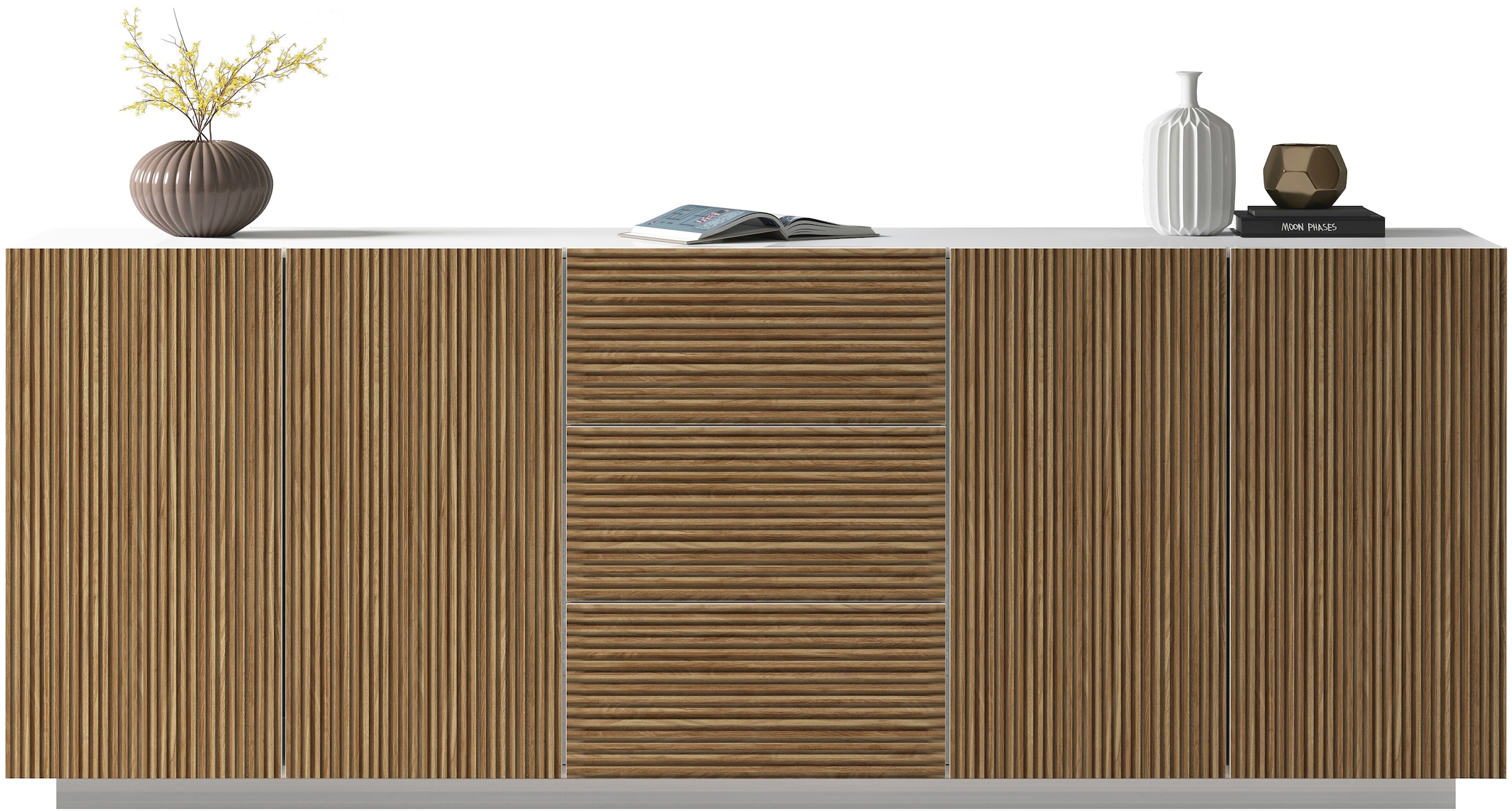 INOSIGN Sideboard »Vega Sideboard,Kommode,220 cm«, mit 4 Türen und 3 Schubladen,Fronten mit Rillen-Optik