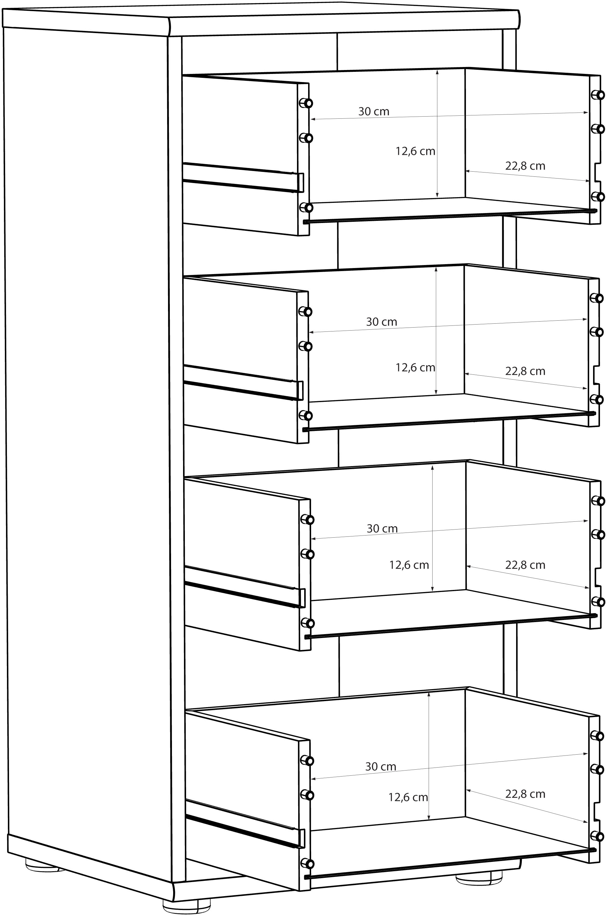 FORTE Kommode »Tempra, Kommode, 4 Schubkästen , Höhe 85,5 cm« Breite 38,6 cm