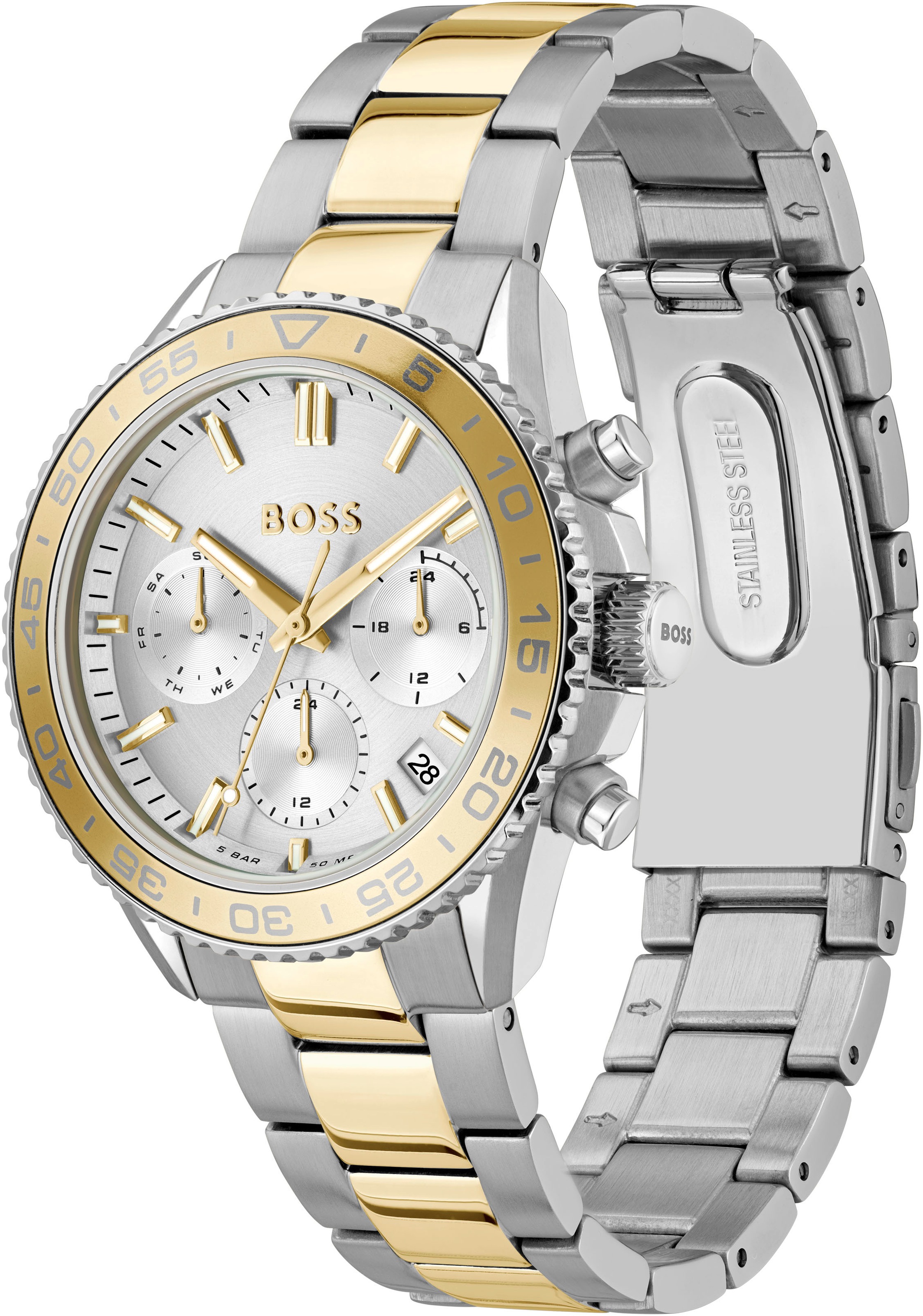 BOSS Multifunktionsuhr »RUNNER FOR HER«, Quarzuhr, Damenuhr, Armbanduhr, Datum, Edelstahlarmband