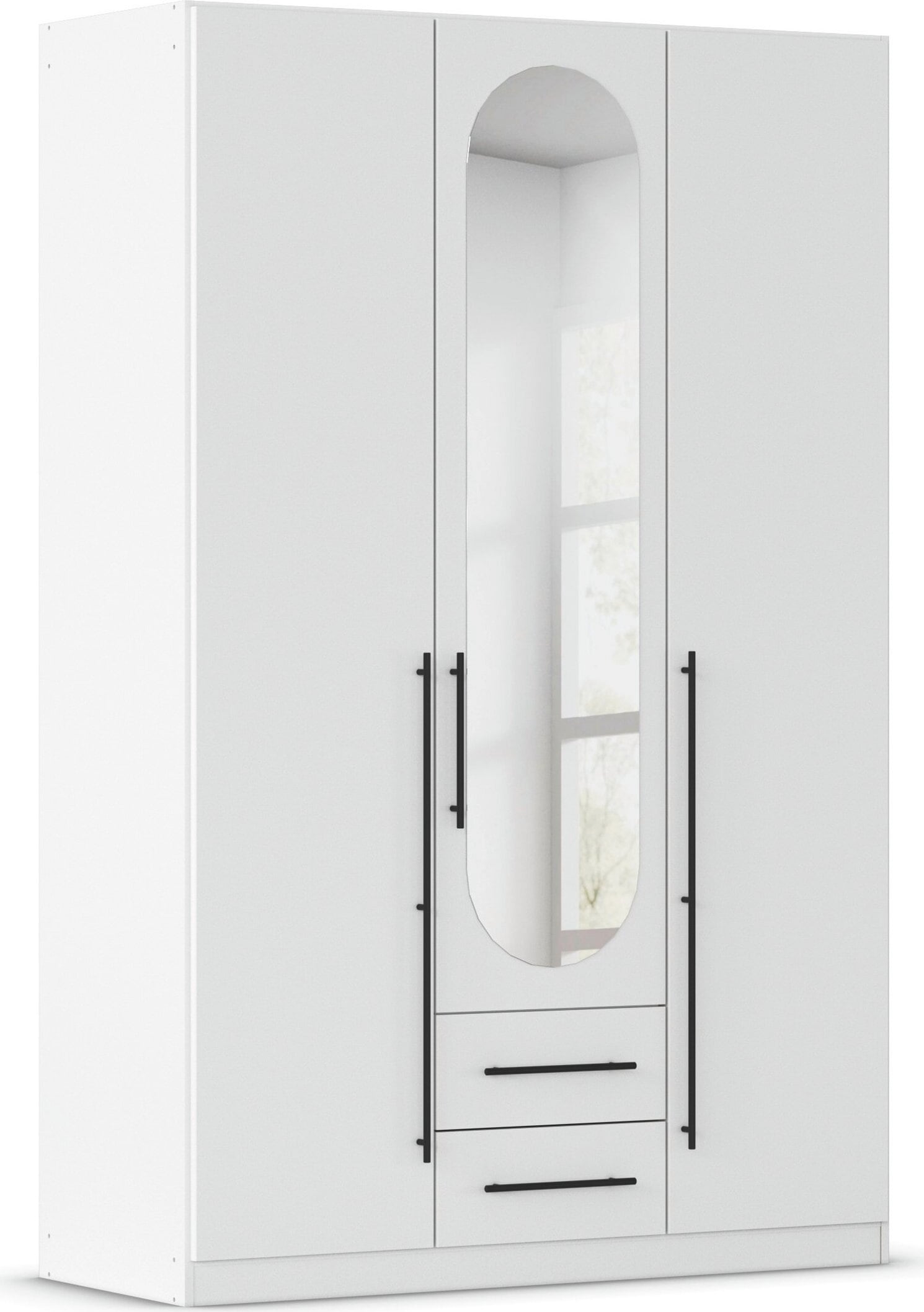 OTTO home Kleiderschrank "Schlafzimmer Schrank Garderobe RONDO Breiten 136/181/226/271 cm" 3 verschiedene Ausstattungen BASIC/CLASSIC/PREMIUM (inkl. SOFT-CLOSE), elegante ovale Spiegelelemente Metallgriffe in Schwarz MADE IN GERMANY