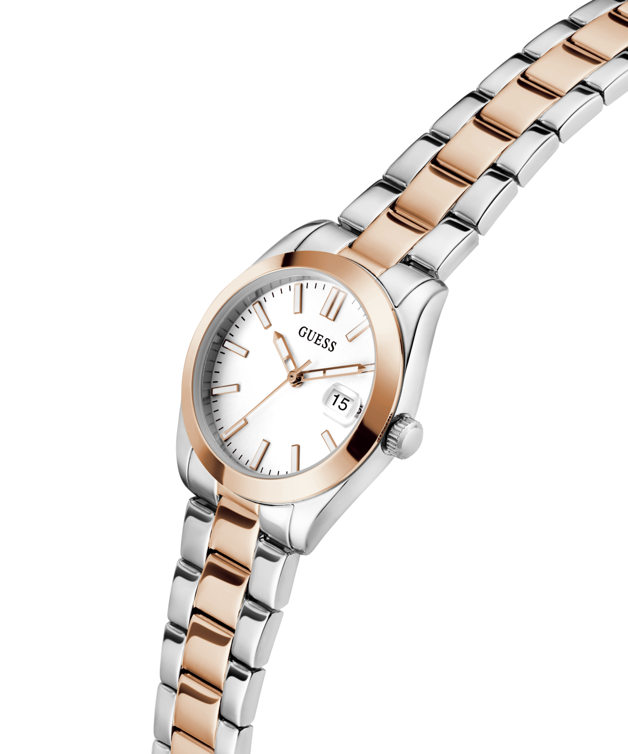 Guess Quarzuhr »ALICE« Armbanduhr, Damenuhr, Edelstahlarmband, Datum, Kristallglas