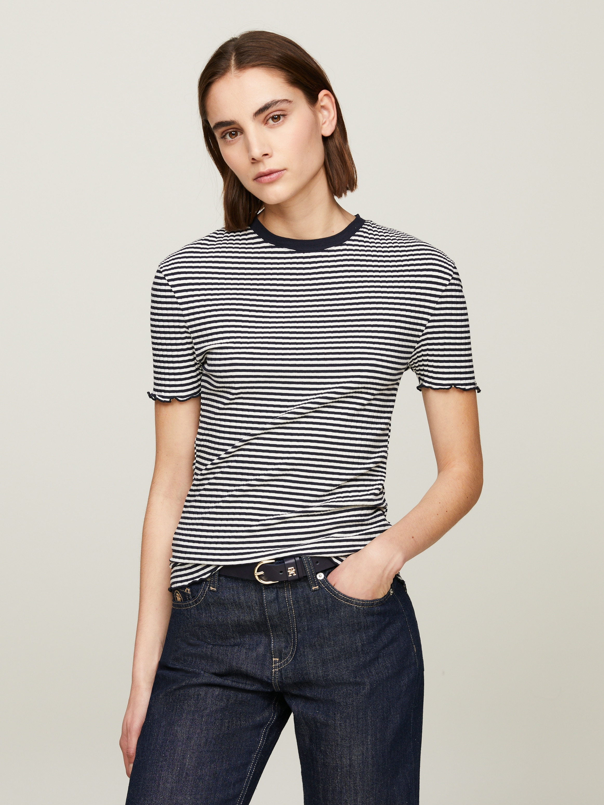 Tommy Hilfiger T-Shirt »SLIM CTN MODAL RIB STP C-NK SS«, mit Streifenmuster