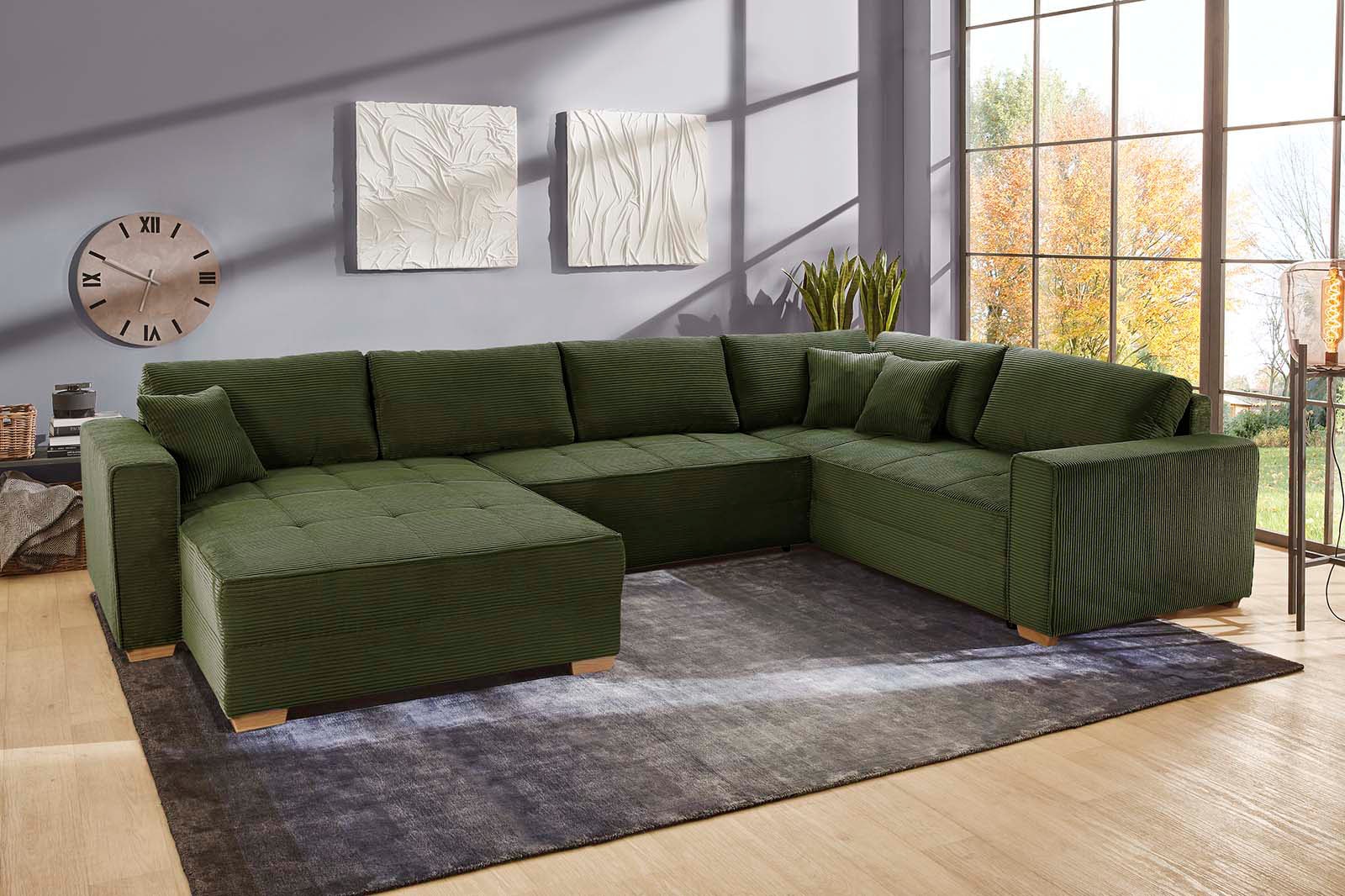 Jockenhöfer Gruppe Wohnlandschaft "Brixen U-Form, B: 379 cm" mit Schlaffunktion, Bettkasten & Zierkissen