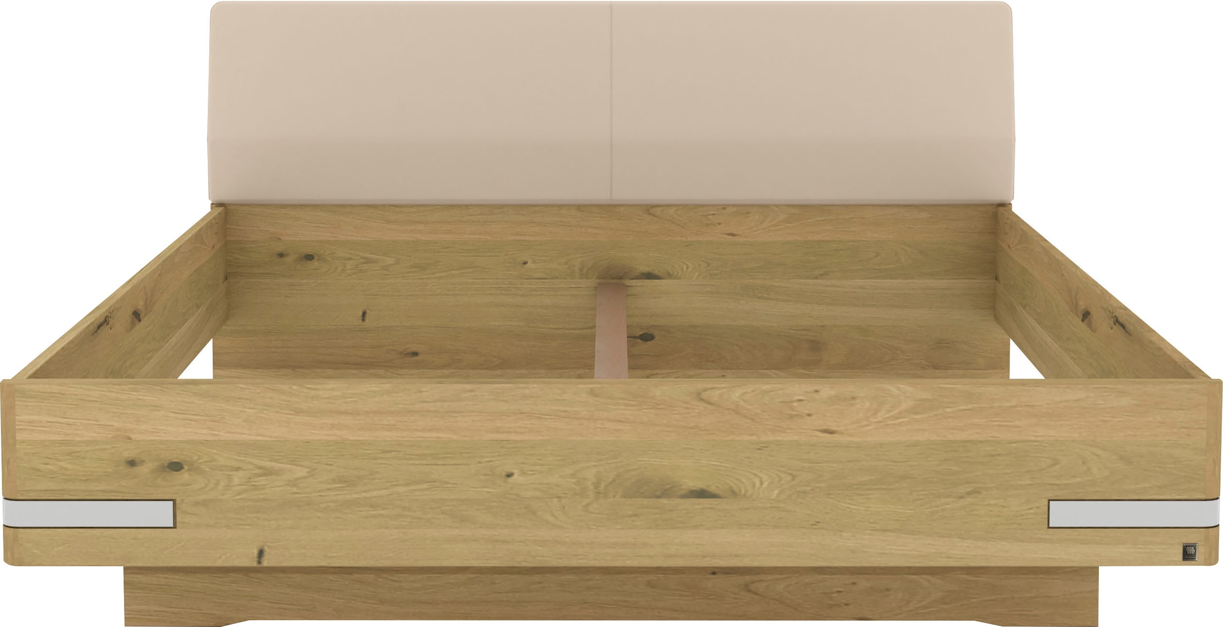 Musterring Holzbett »Savona, Bettgestell, Bettrahmen, teilmassiv Bianco-Eiche« Belastbarkeit 220 Kg, 4-fache Liegehöhenverstellung, MADE IN GERMANY,  Kopfteil Kunstleder Champagner, Details in Chrom, verschiedene Größen