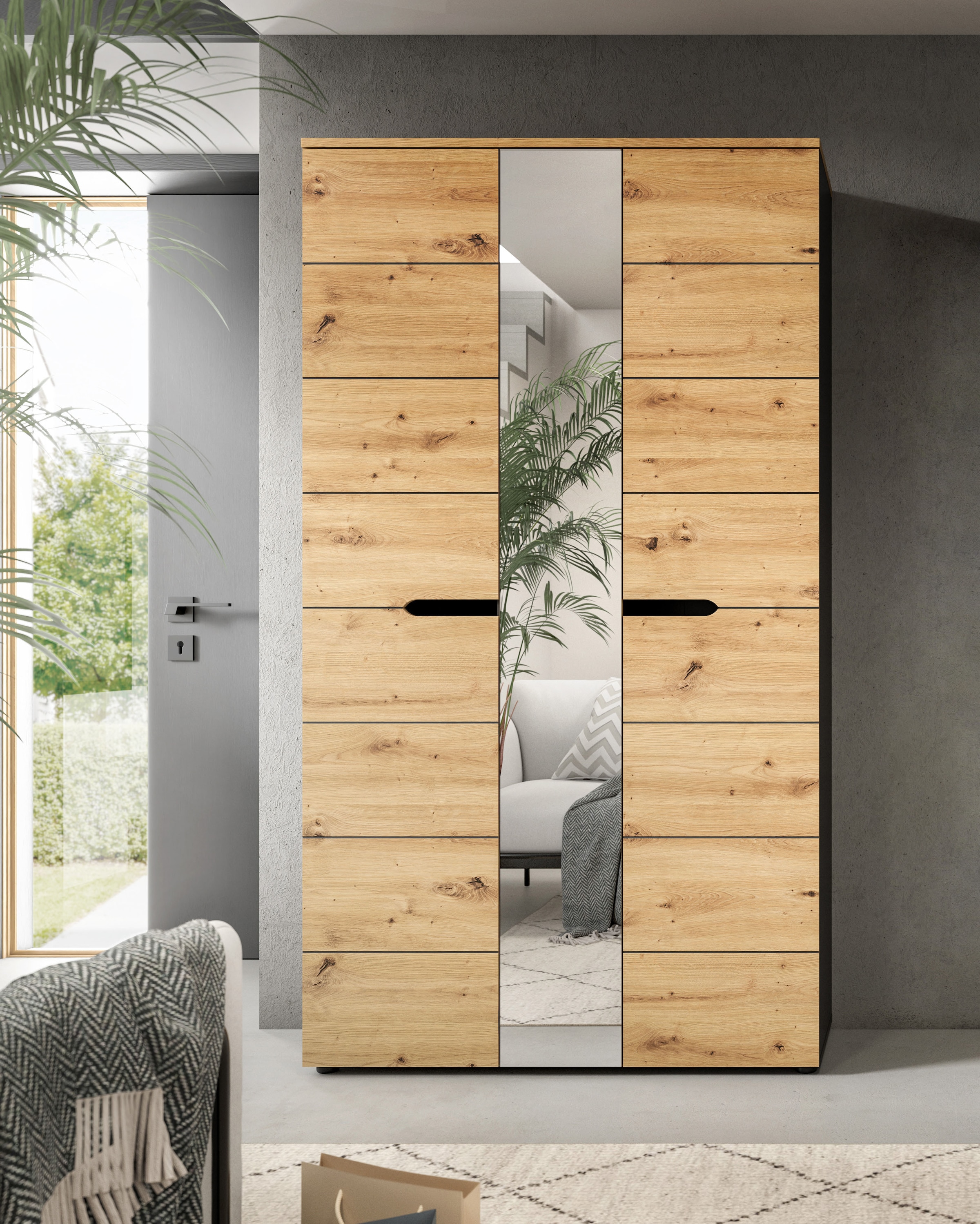 Home affaire Garderobenschrank »REHAT, TOPSELLER!, Breite 105cm, mit Spiegeltür, viel Stauraum« Platz für ca. 23 Paar Schuhe,  Garderobe, Flurschrank, Dielenschrank, Kleiderschrank, Garderobenmöbel