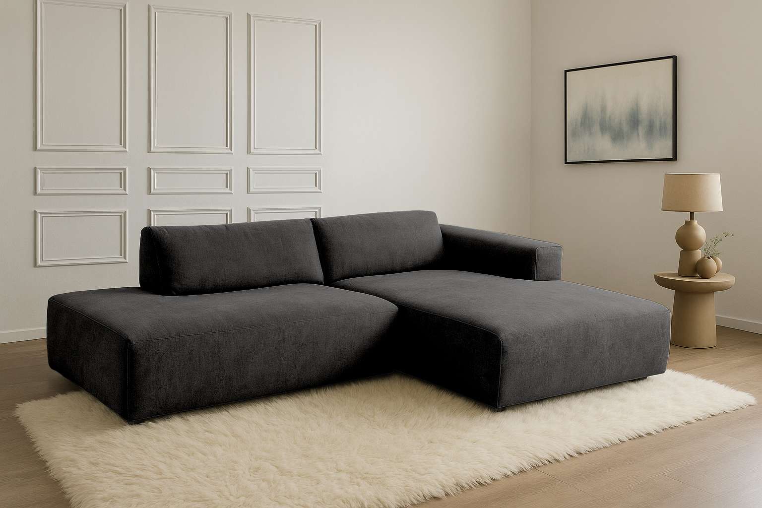 Home affaire Ecksofa "Noord mit Kedernaht, Breite 227 cm, L-Form" Cord, Struktur, Webstoff, mit Wellenunterfederung, Massivholzrahmen