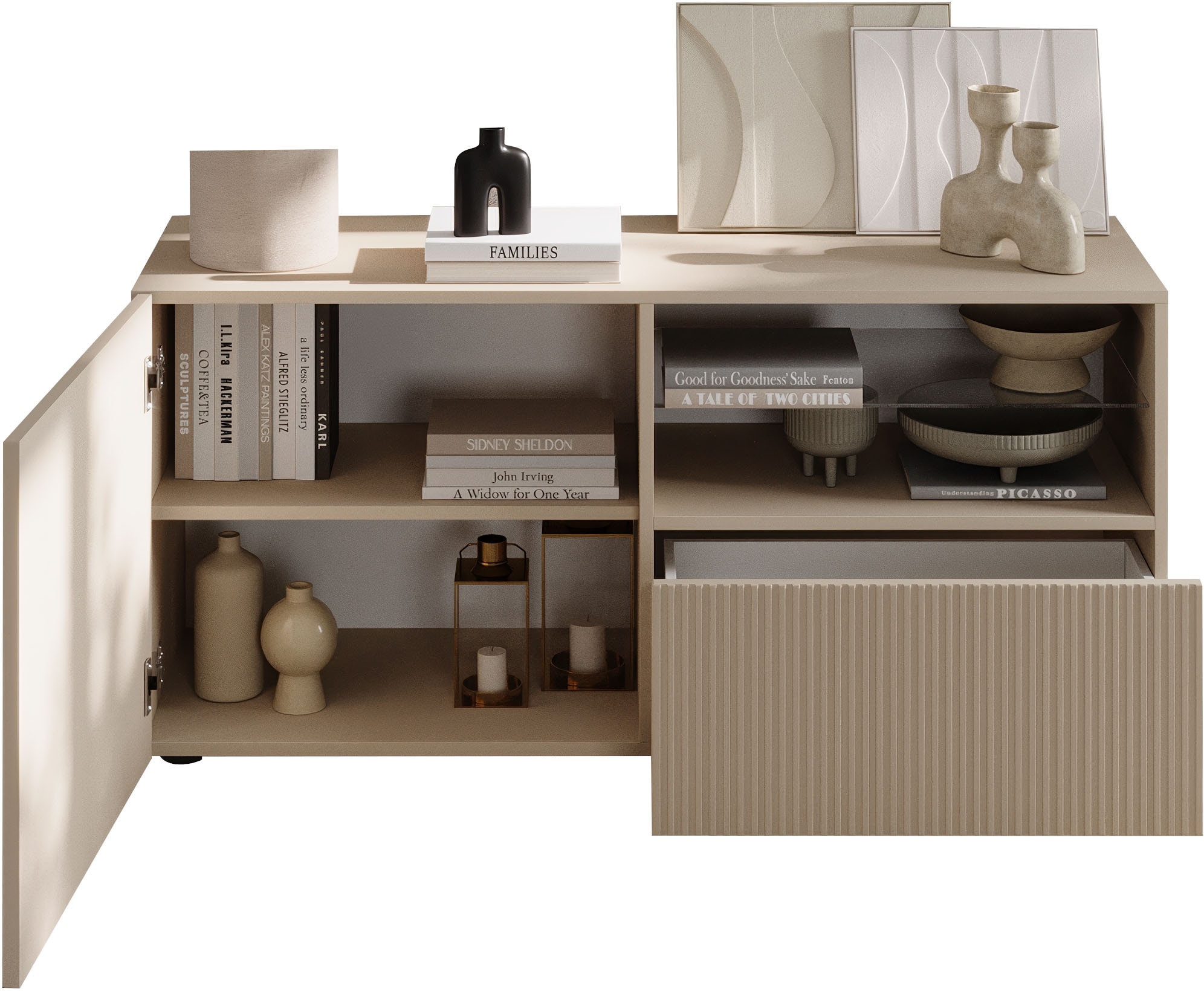 INOSIGN Lowboard »Rio Breite 120 cm, TV-Board 1 Tür u. 1 Schubkasten, TV-Schrank«, geriffelte Front, modern u. elegant, für kleine Räume