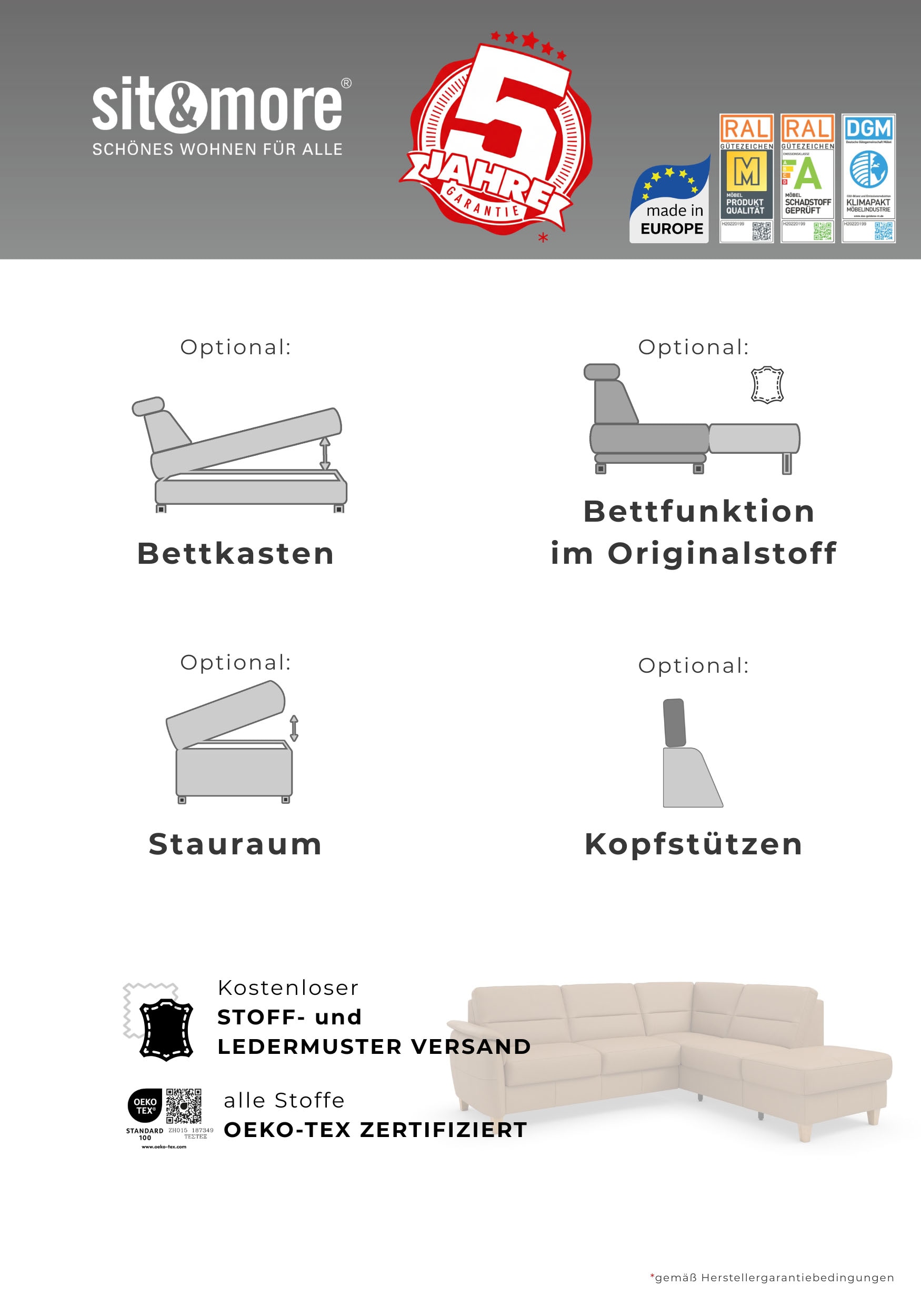 Home affaire Ecksofa »Palmera L-Form, B: 244 cm - OTTO. Verlässliche Qualität.« optional Schlaffunktion & Bettkasten, Federkern