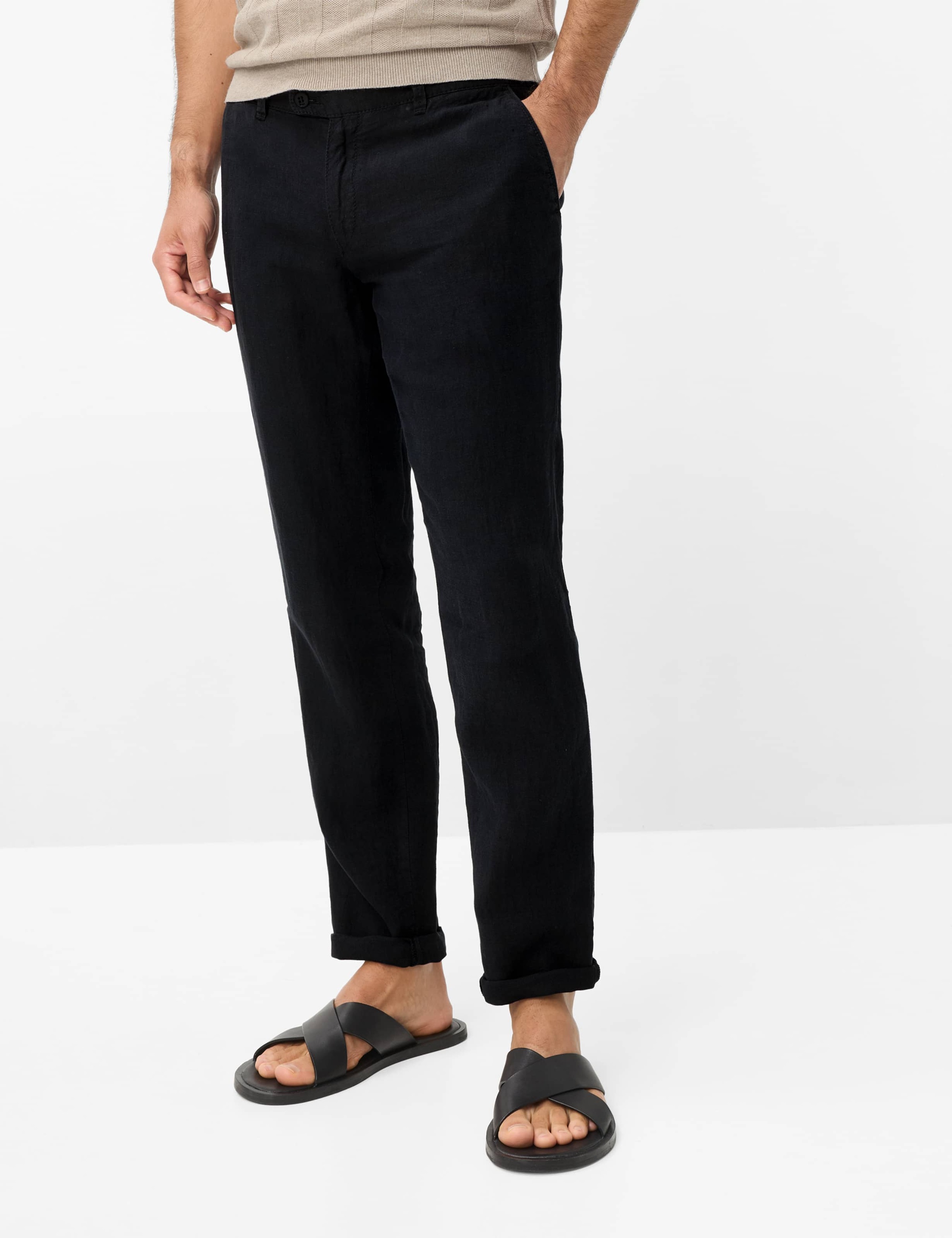 Chinohose BRAX "Style FABIO", Herren, Gr. 33, Länge 32, schwarz, Web, 100% Leinen, Hosen Chinohose