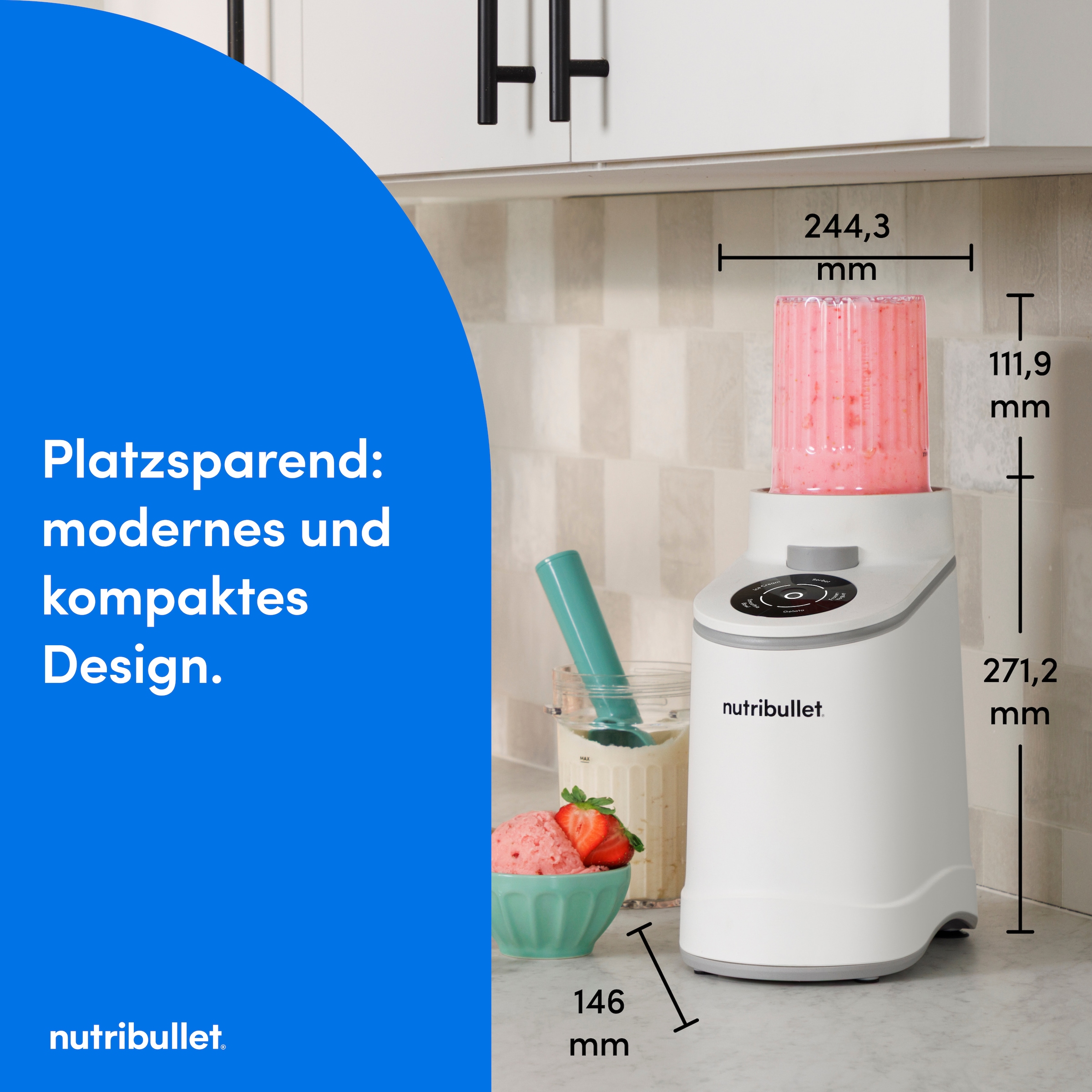 nutribullet Eismaschine »nutribullet Chill, 5 Programme, 3 Behälter (NBD0503W)« 500 W Eis, Gelato, Sorbet, Smoothie Bowl, Frozen Yoghurt