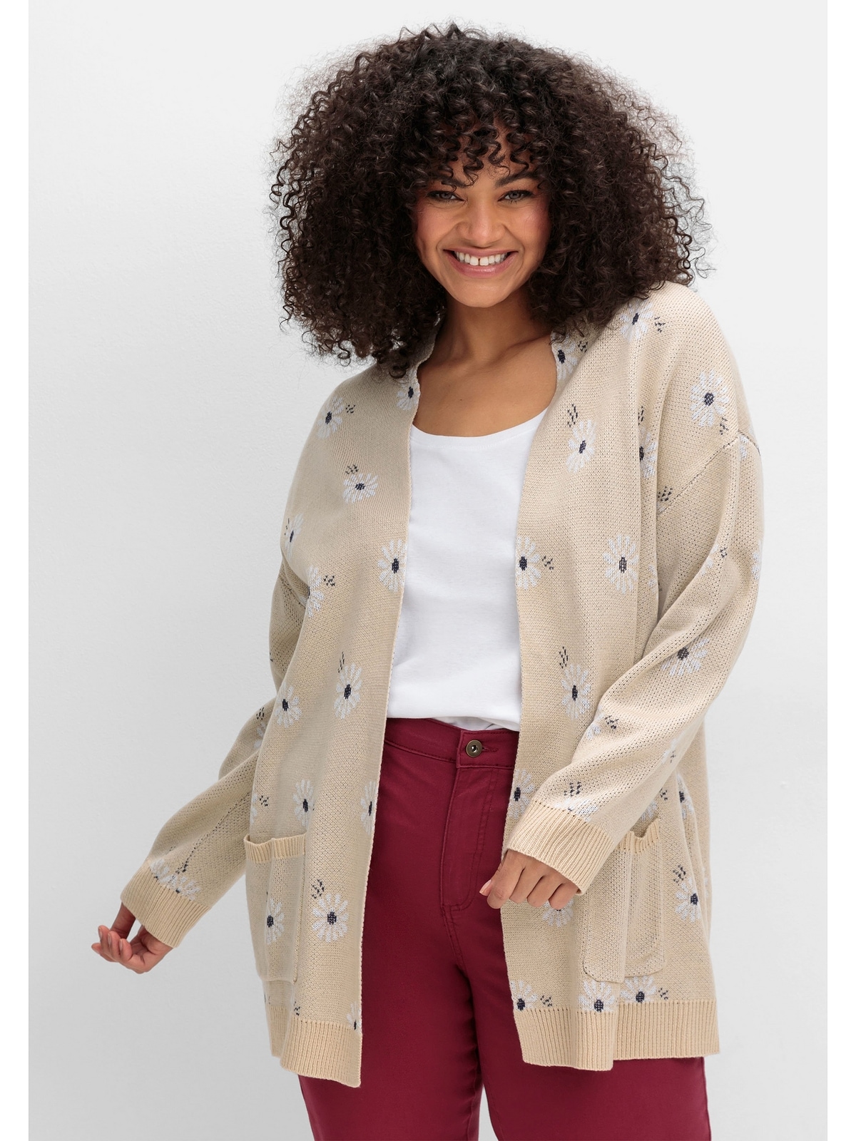 Sheego Strickjacke "Große Größen", mit Blüten-Jacquardmuster günstig online kaufen