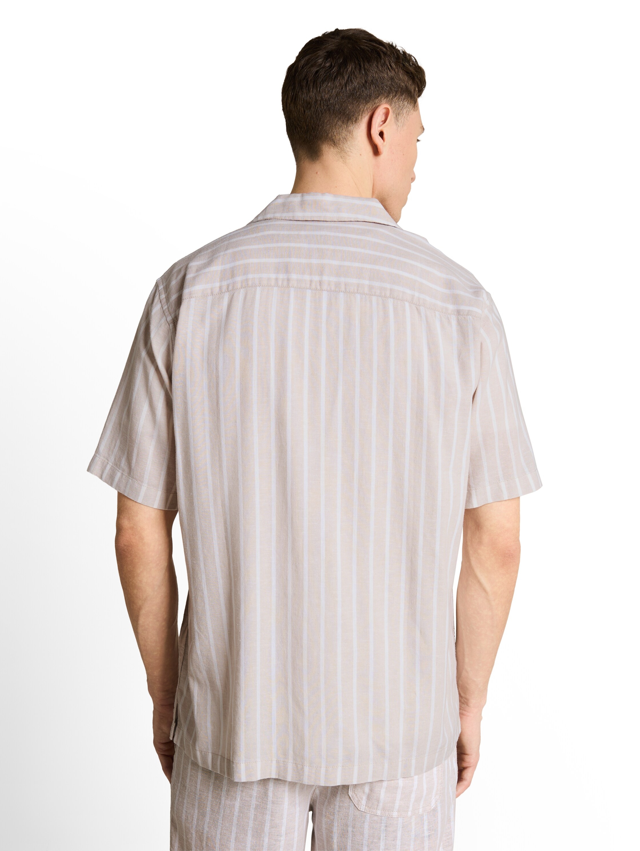 TOM TAILOR Denim Kurzarmshirt Sommerhemd im Streifen-Look und aus Viskose mit Leinen