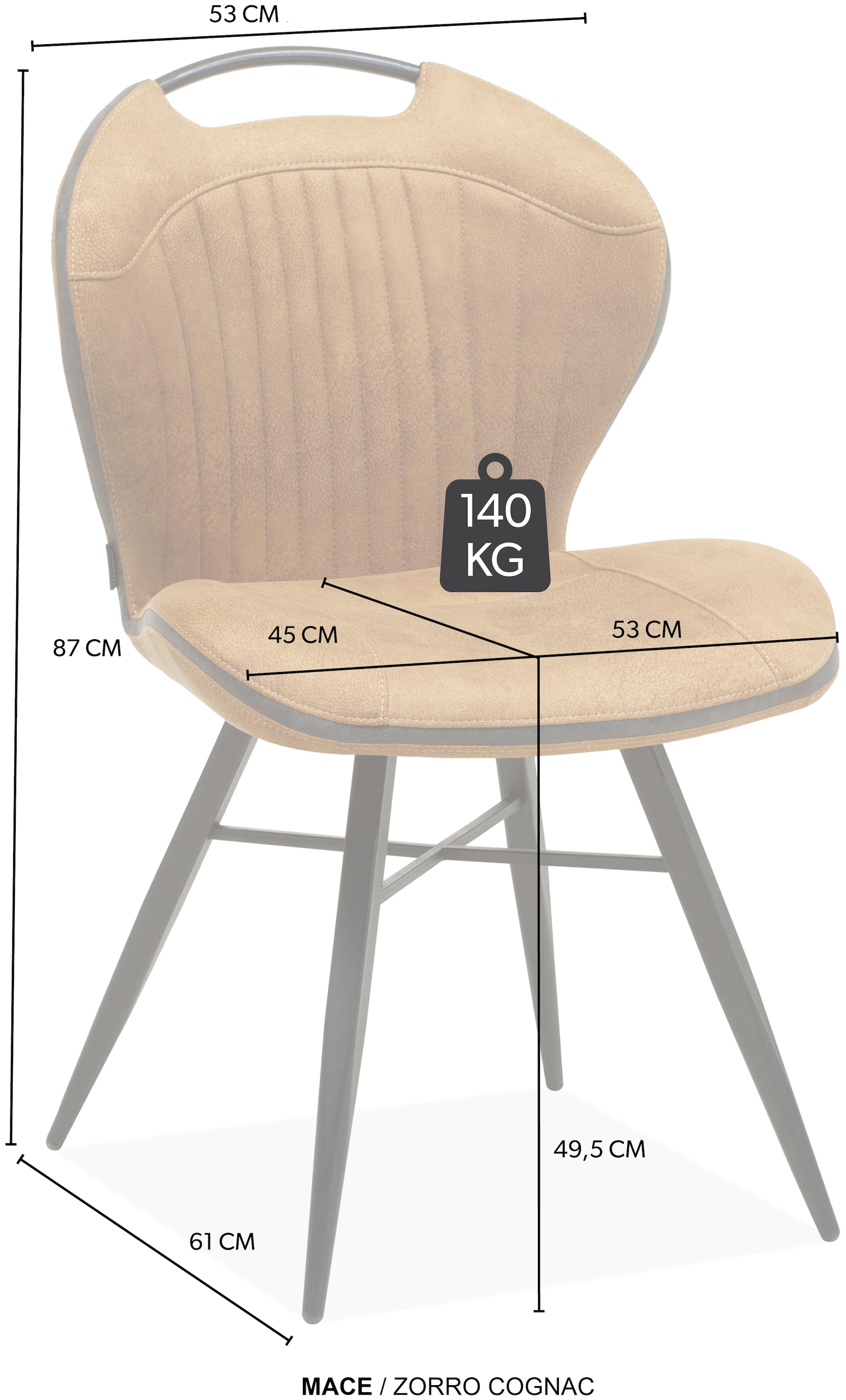 OMG Design Esszimmerstuhl »Mace«, (Set), 1 St., Stoff, Lederoptik, pflegeleicht, mit praktischem Griff