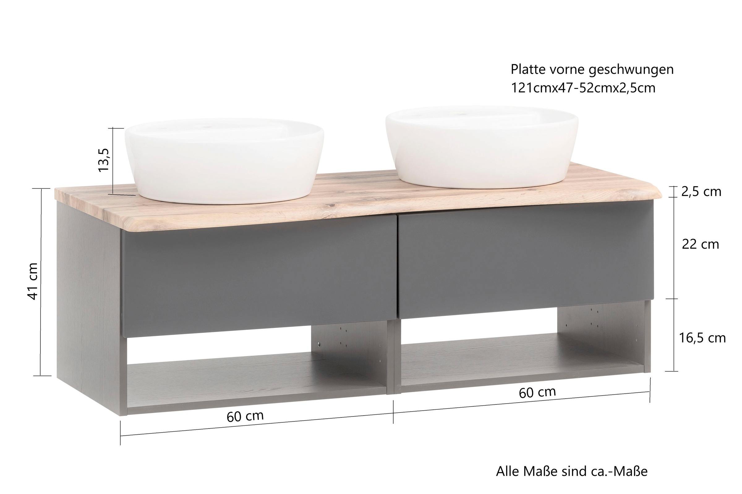 welltime Badmöbel-Set »Stubach«, (2 St., Spiegelschrank und Waschtisch), Abdeckplatte mit Baumkante