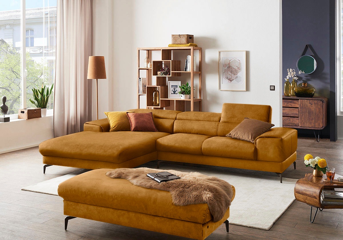 W.SCHILLIG Ecksofa »piedroo, Designsofa mit tollem Sitzkomfort, elegant und bequem, L-Form«, Kopfteilverstellung, wahlweise mit Sitztiefenverstellung, Breite 303cm