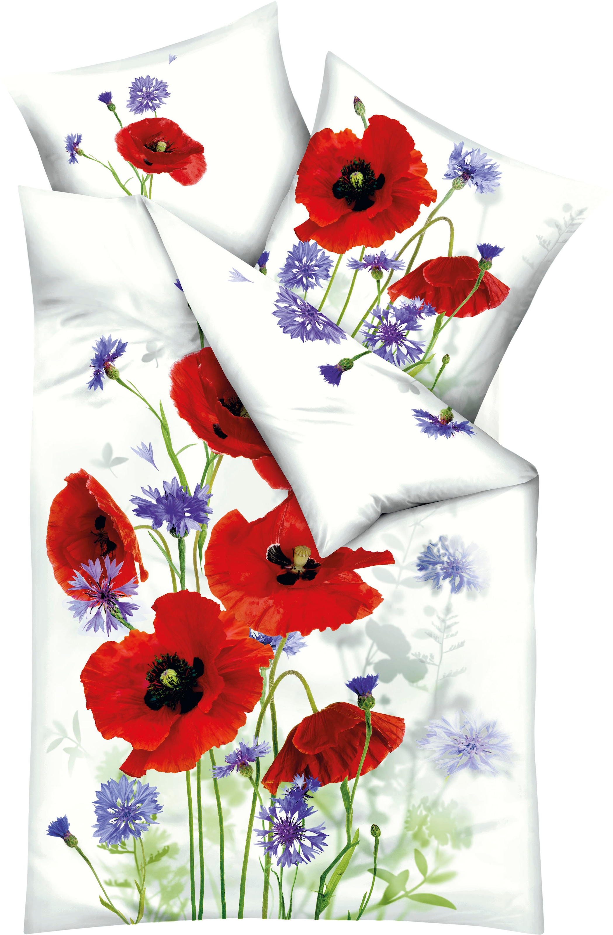 Bettwäsche »Red and Blue«, Mit großen Mohnblumen