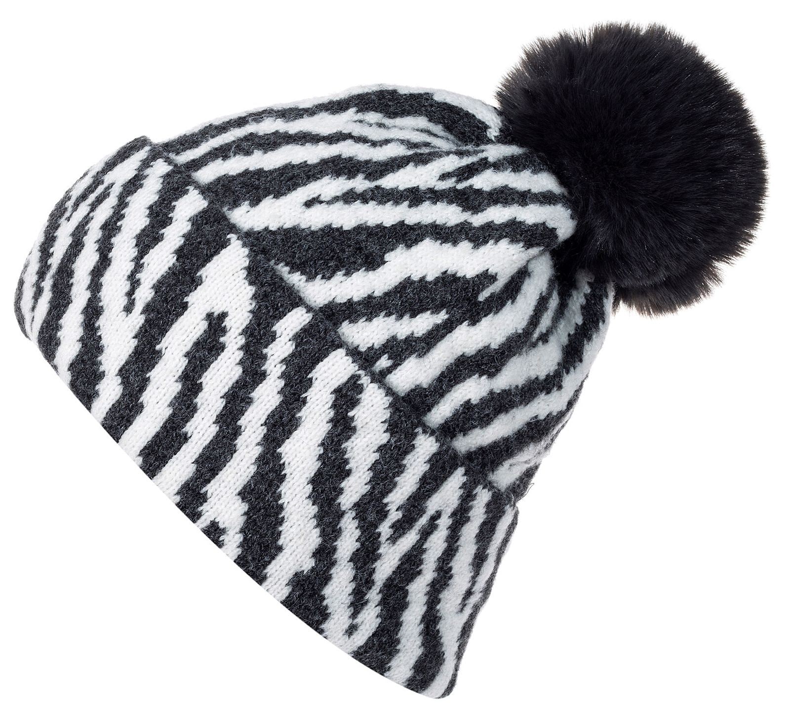 styleBREAKER Bommelmütze "Strick Bommelmütze mit Zebra Muster" 1 Stk.