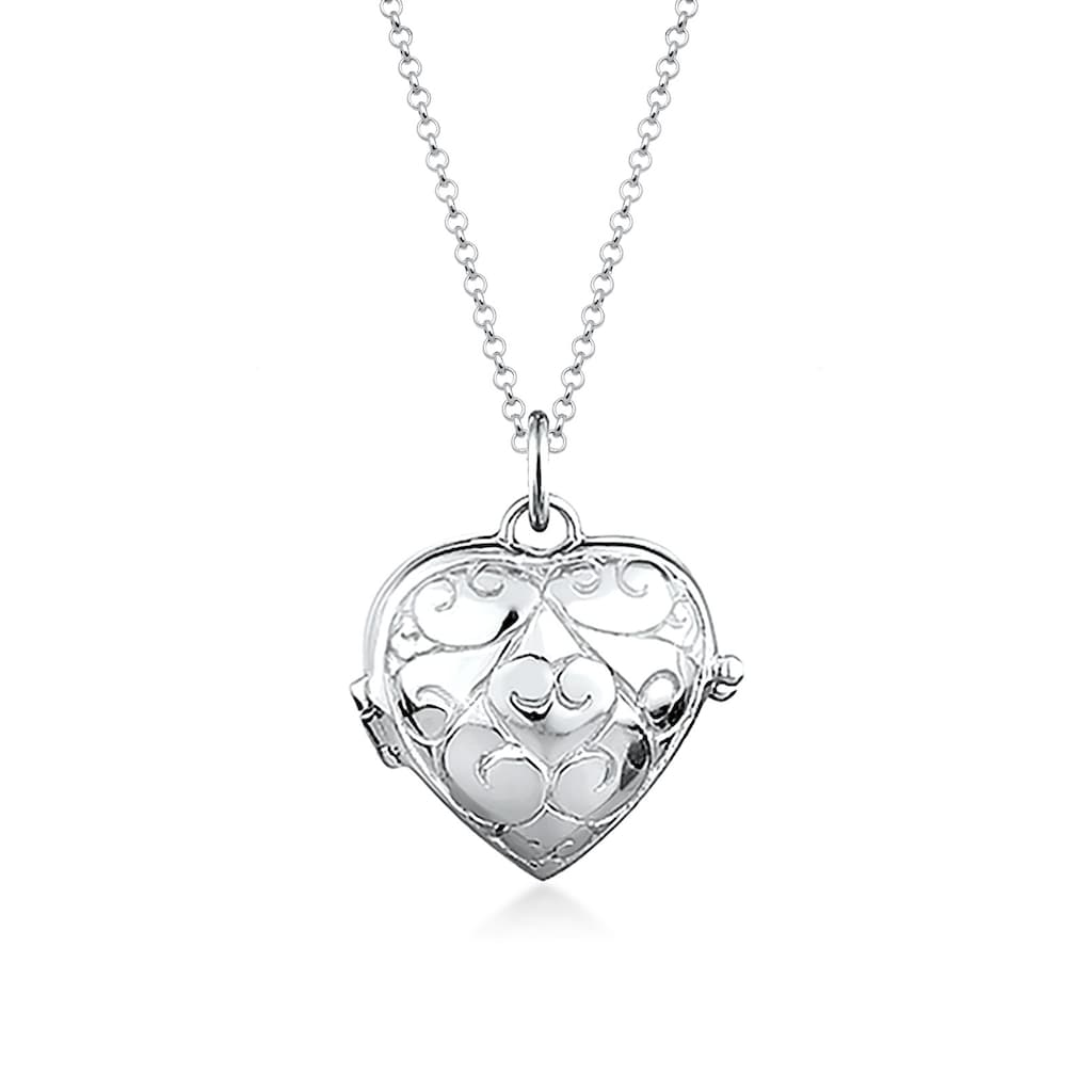 Elli Kette mit Anhänger »Herz-Medaillon Amulett Ornament 925 Silber«