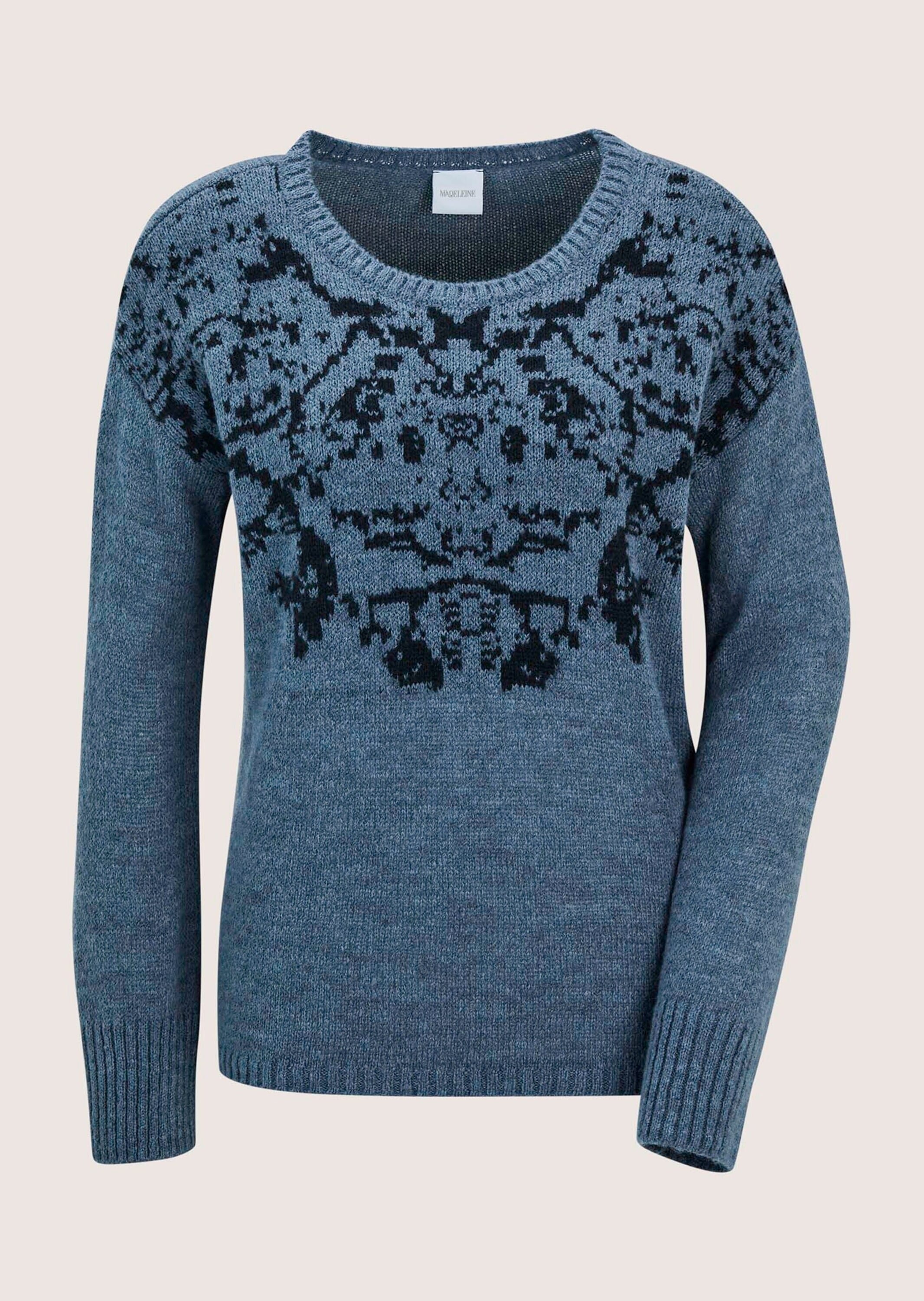 MADELEINE "Strickpullover Eleganter Jacquard-Pullover mit Rundhals" kontrastfarbiger Jacquard