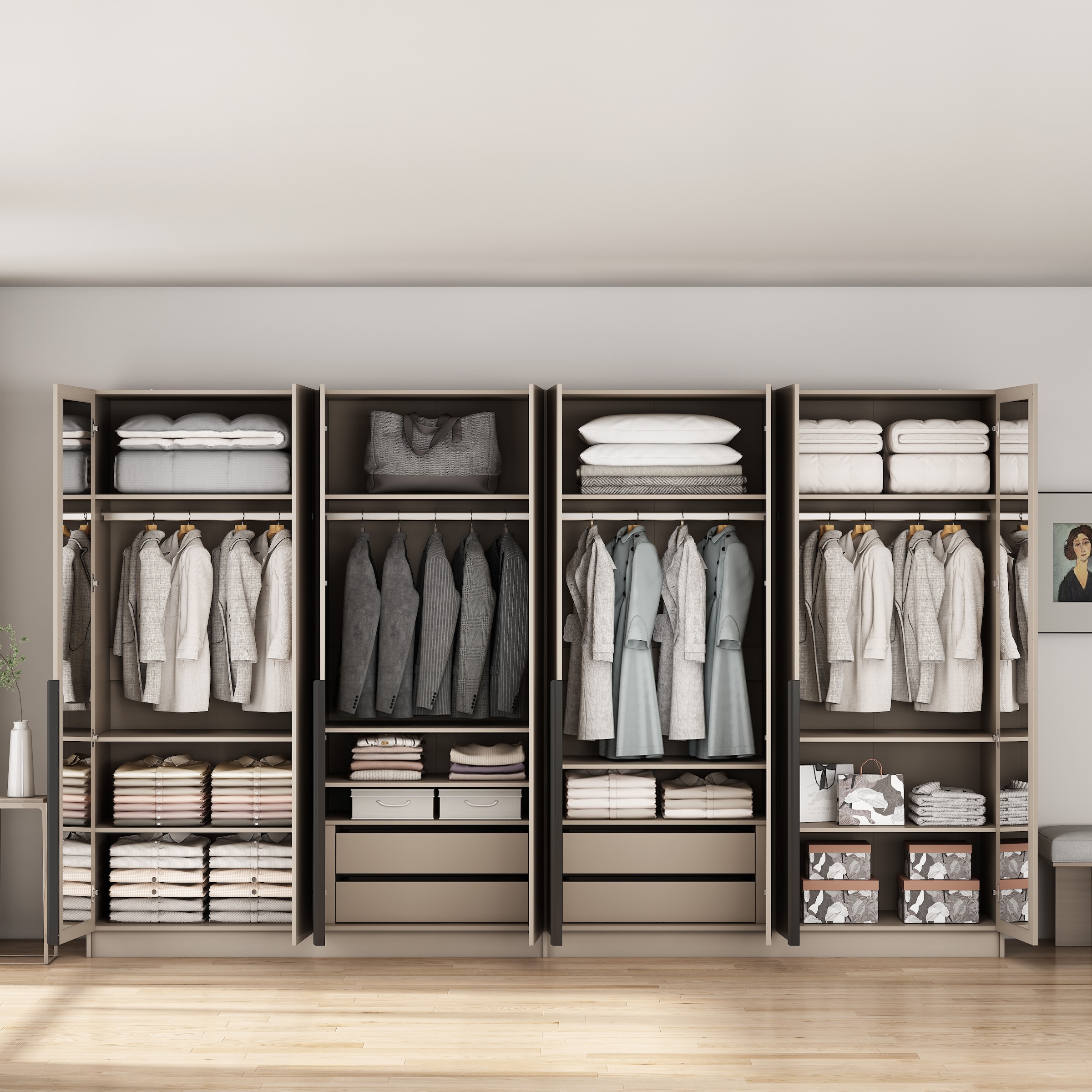 OTTO home Kleiderschrank »Annor Schlafzimmerschrank Breite 323 cm hochglanz Schrank Garderobe« Drehtürenschrank mit perfekter Innenausstattung - elegante Türgriffe