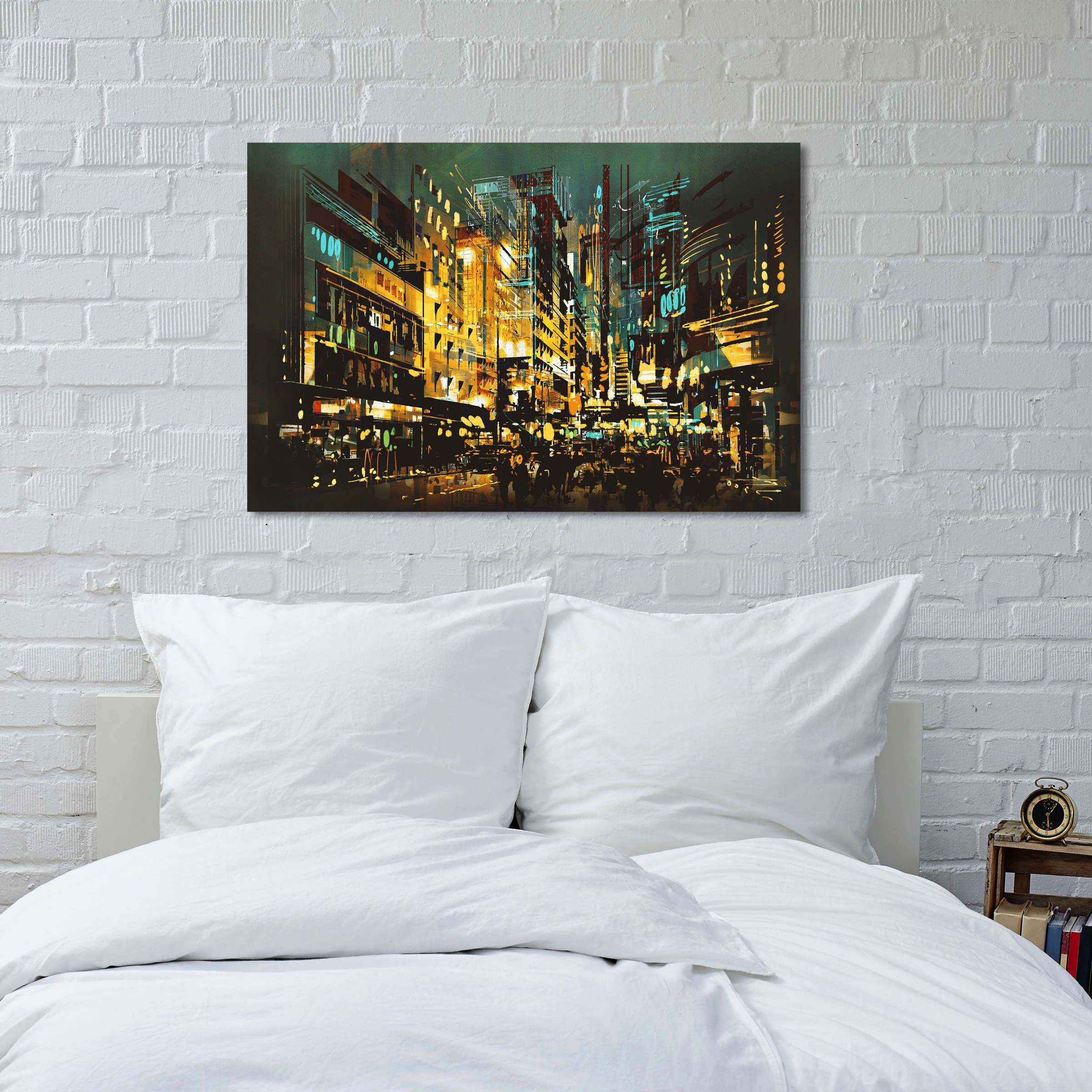 queence Leinwandbild "Beleuchtete Stadt" Amerika  Gebäude  Menschen  Städte günstig online kaufen