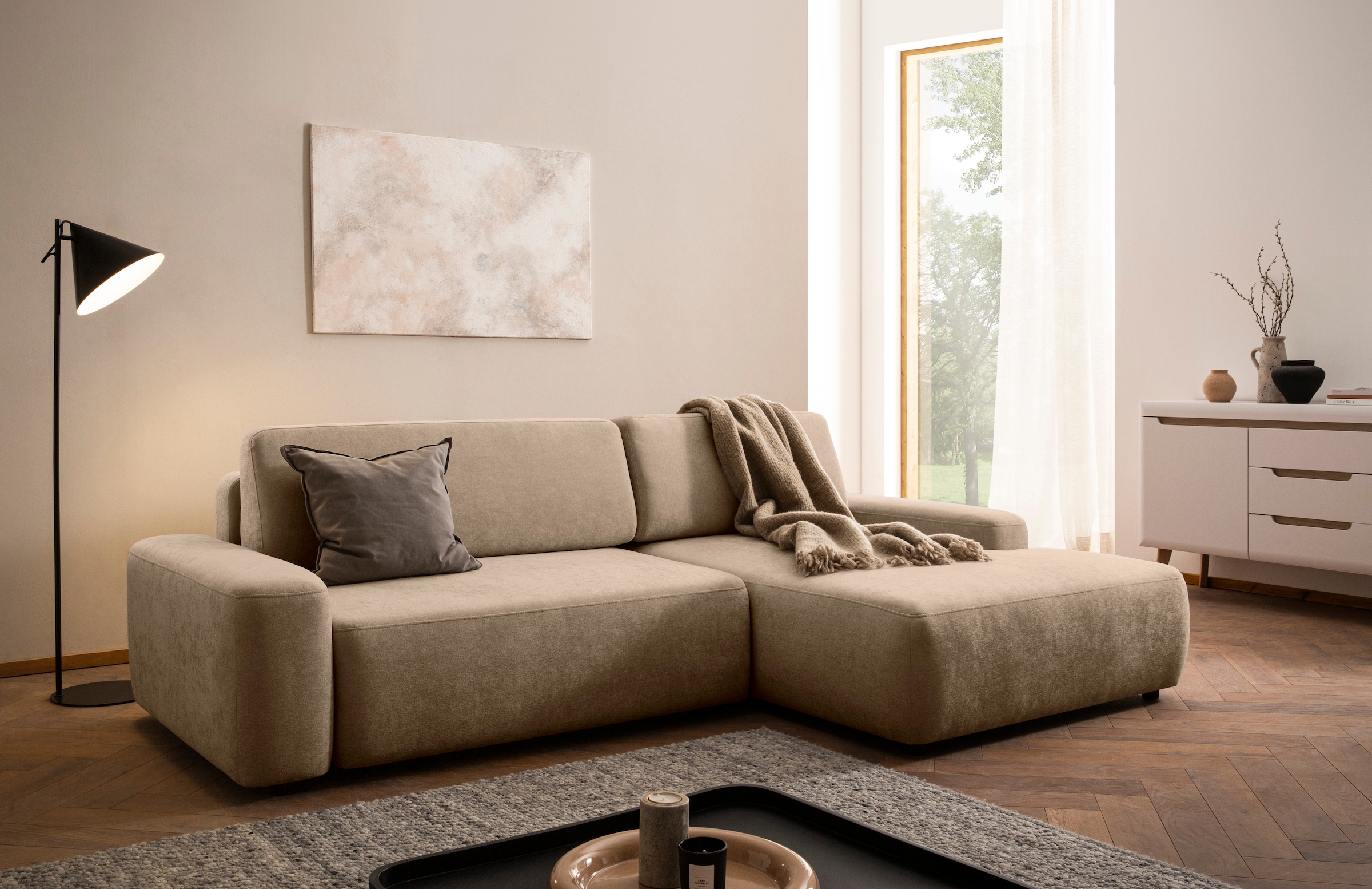 INOSIGN Ecksofa "TORGE (264cm), Schlafsofa in Cord, Samtvelours o Struktur günstig online kaufen