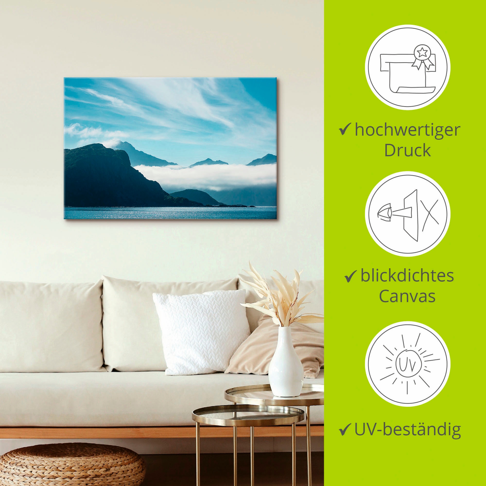 Artland Leinwandbild »Haukland Beach Lofoten« Berge 1 Stk. tlg. auf Holzrahmen gespannt