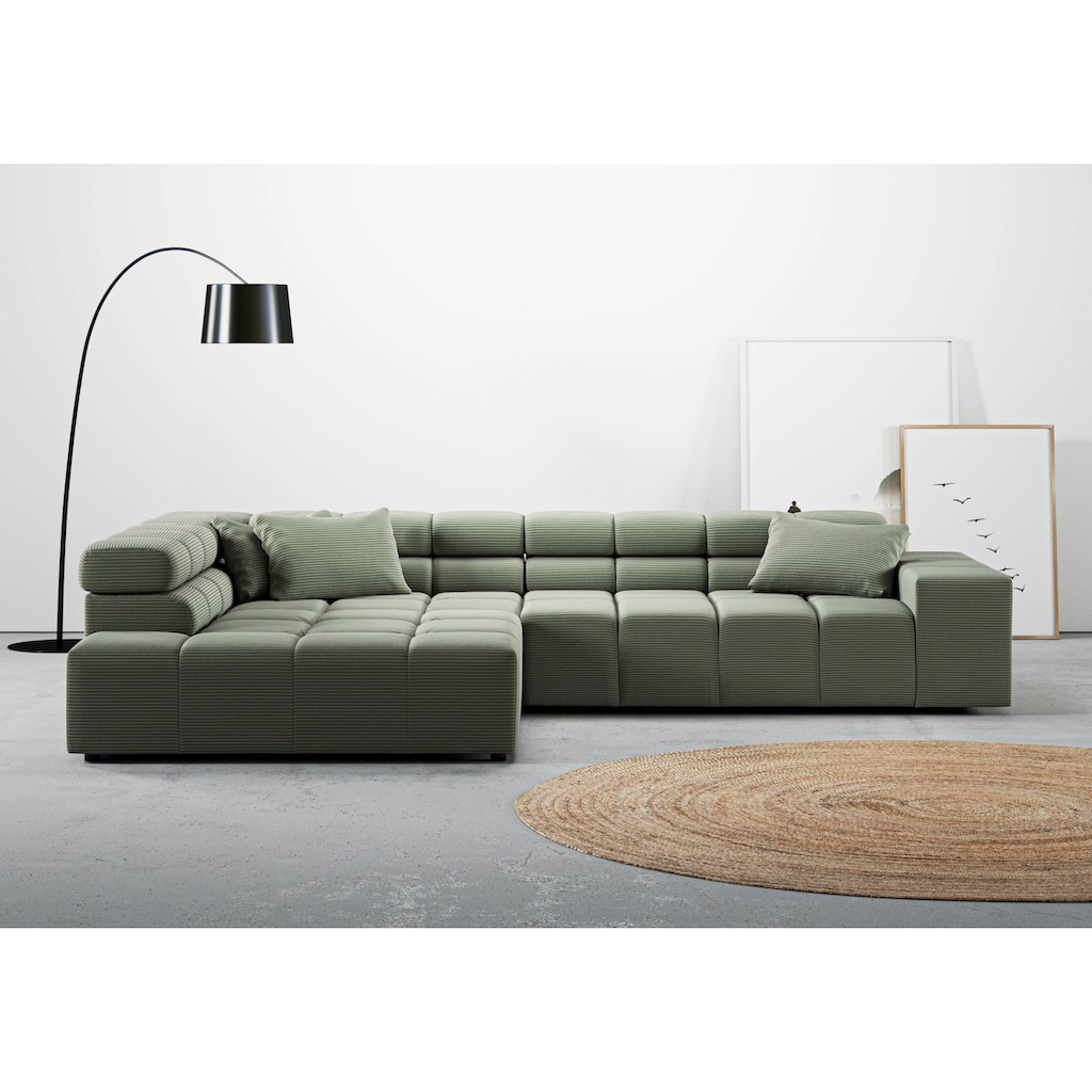 INOSIGN Ecksofa »Ancona incl. Kopfteilverstellung, Zierkissen Breite 319cm, L-Form«