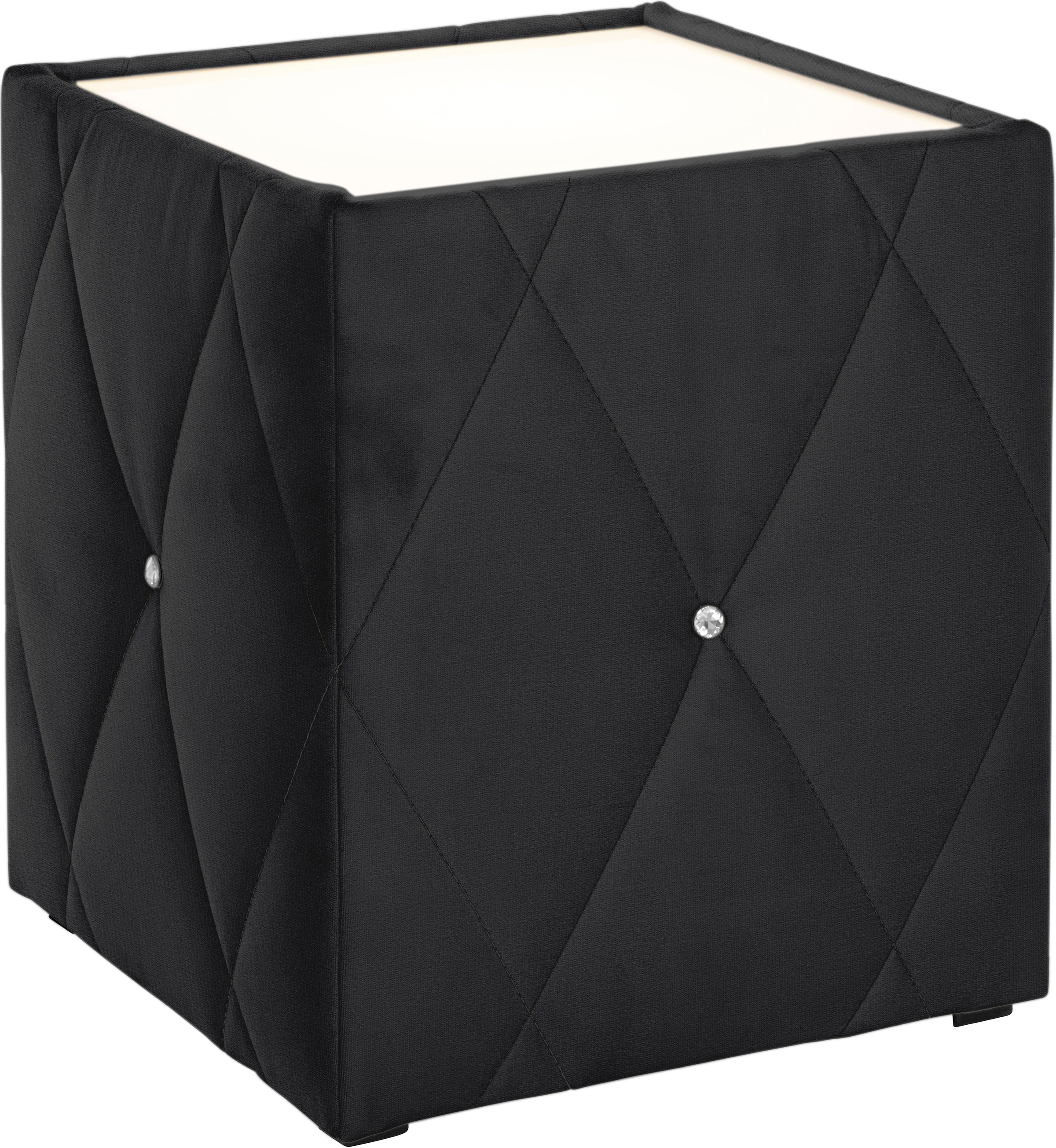 Nachttisch HOME AFFAIRE "Alfie", schwarz (schwarz, plexi milchglas), B:50cm H:53cm T:50cm, Tische, Nachttisch, mit Beleuchtung und Bezug aus Samtverlours 2