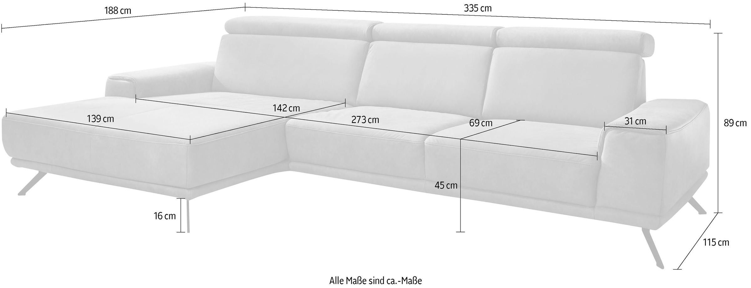 Die PlanBar Ecksofa »PN-EM22041 L-Form«, wahlweise motorisches Canape oder Sitztiefenverstellung