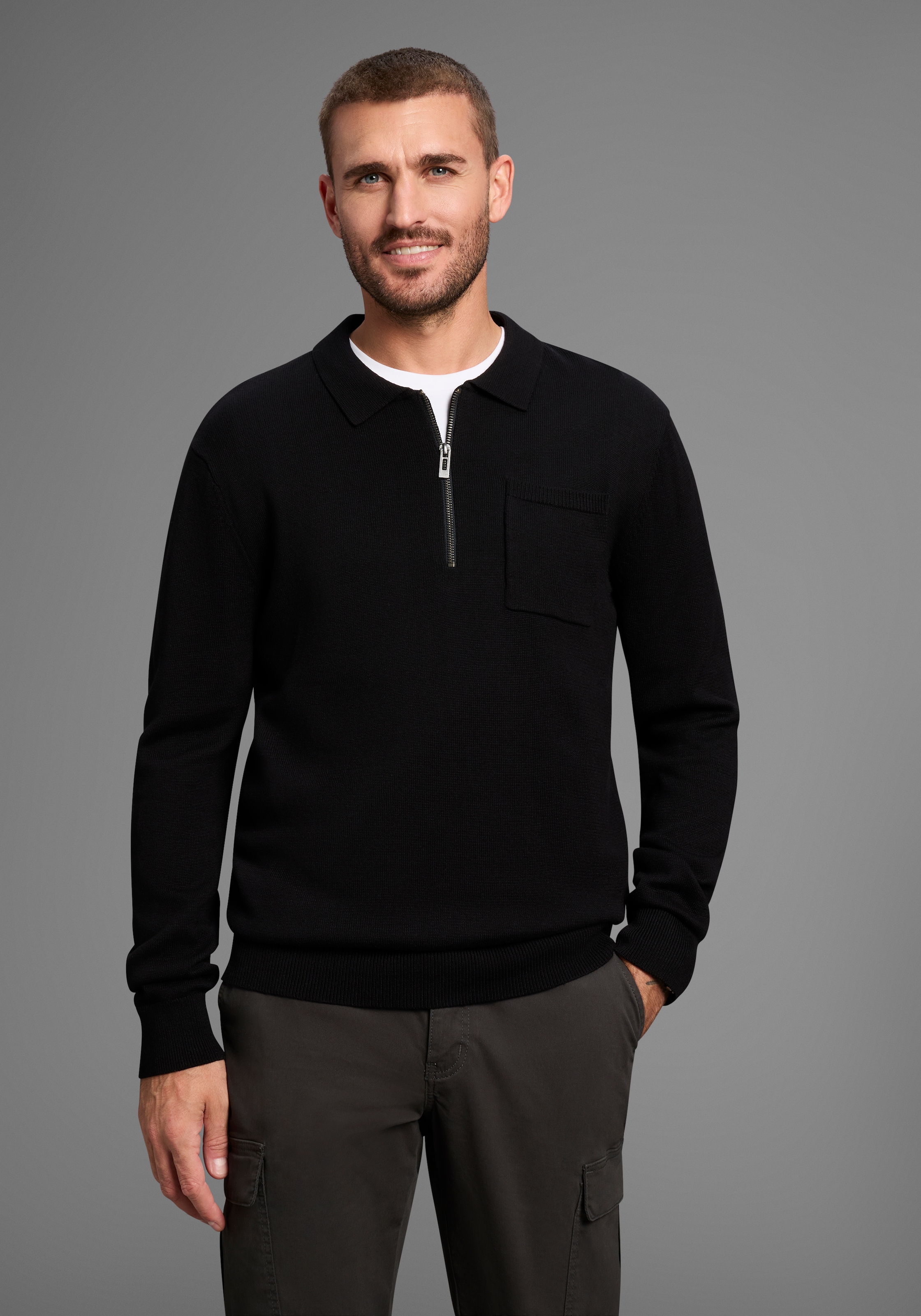 Bruno Banani Polokragenpullover mit Reißverschluss und Brusttasche günstig online kaufen