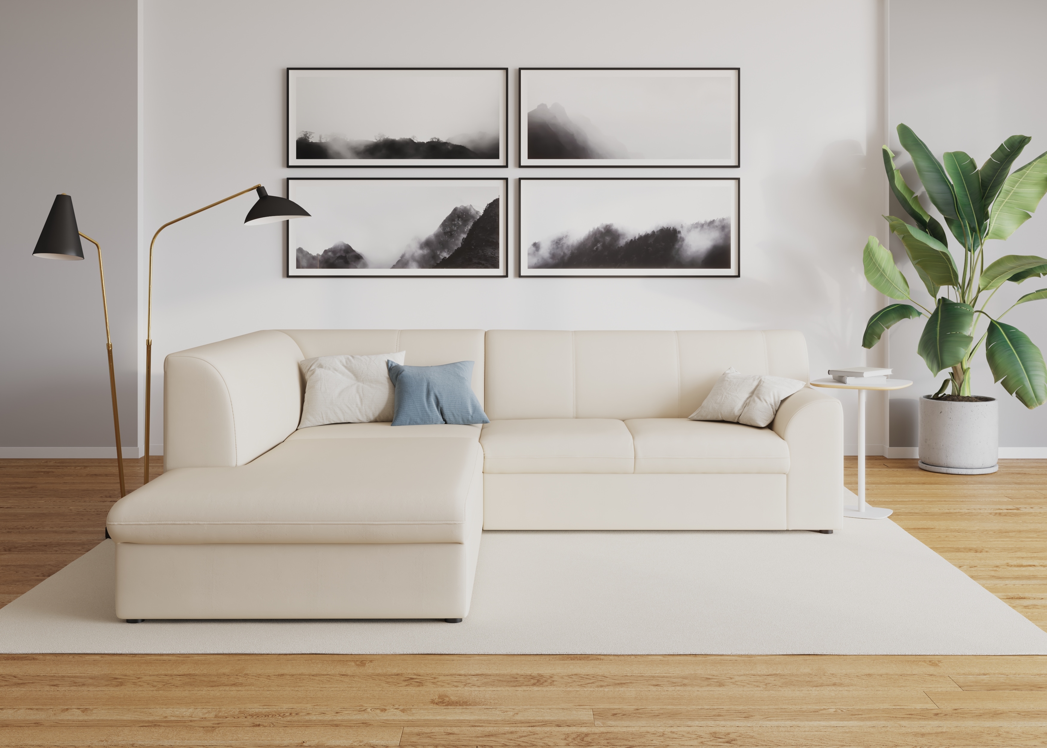 DOMO collection "Topper zeitlos elegant, kompakte StellmaßeL-Form" mit Ottomane, wahlweise mit Schlaffunktion