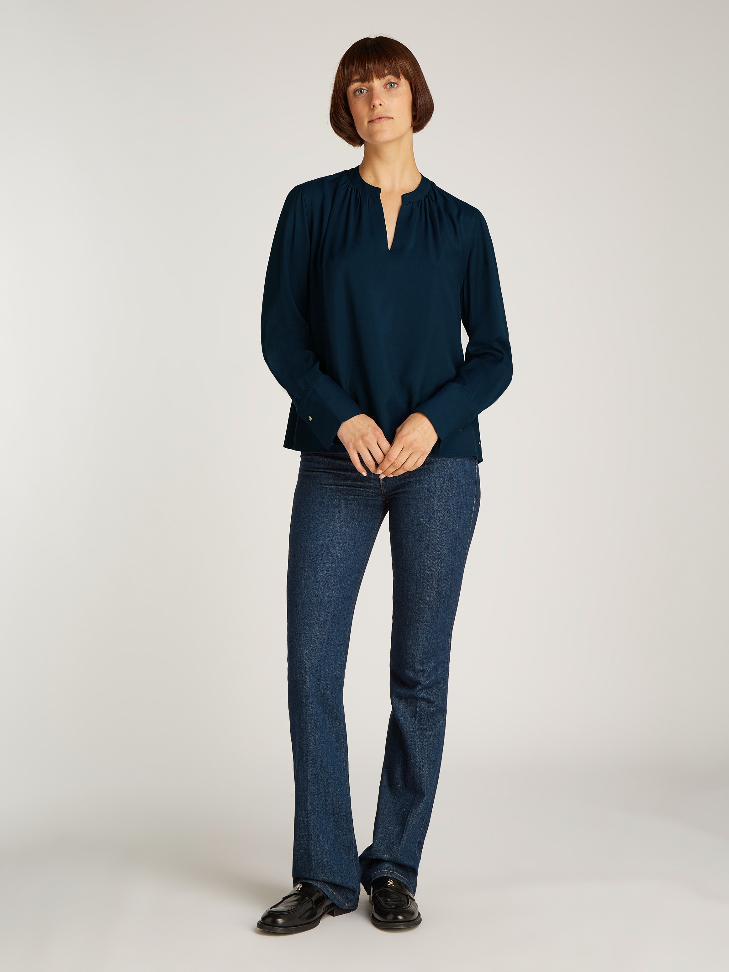 Tommy Hilfiger Langarmbluse »SOFT VIS V NECK LS BLOUSE« mit Raffungen