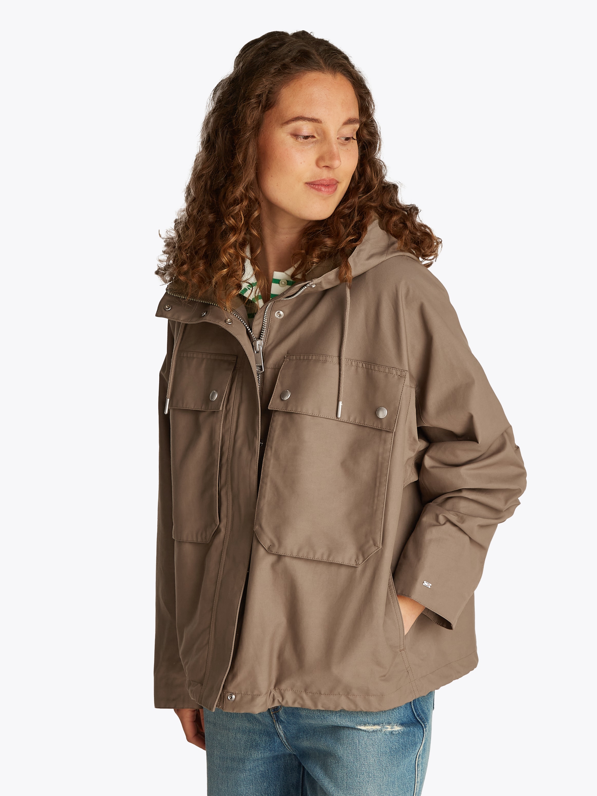 TOMMY HILFIGER Parka »COTTON NYLON SHORT PARKA«, mit Kapuze, im lässigen Look