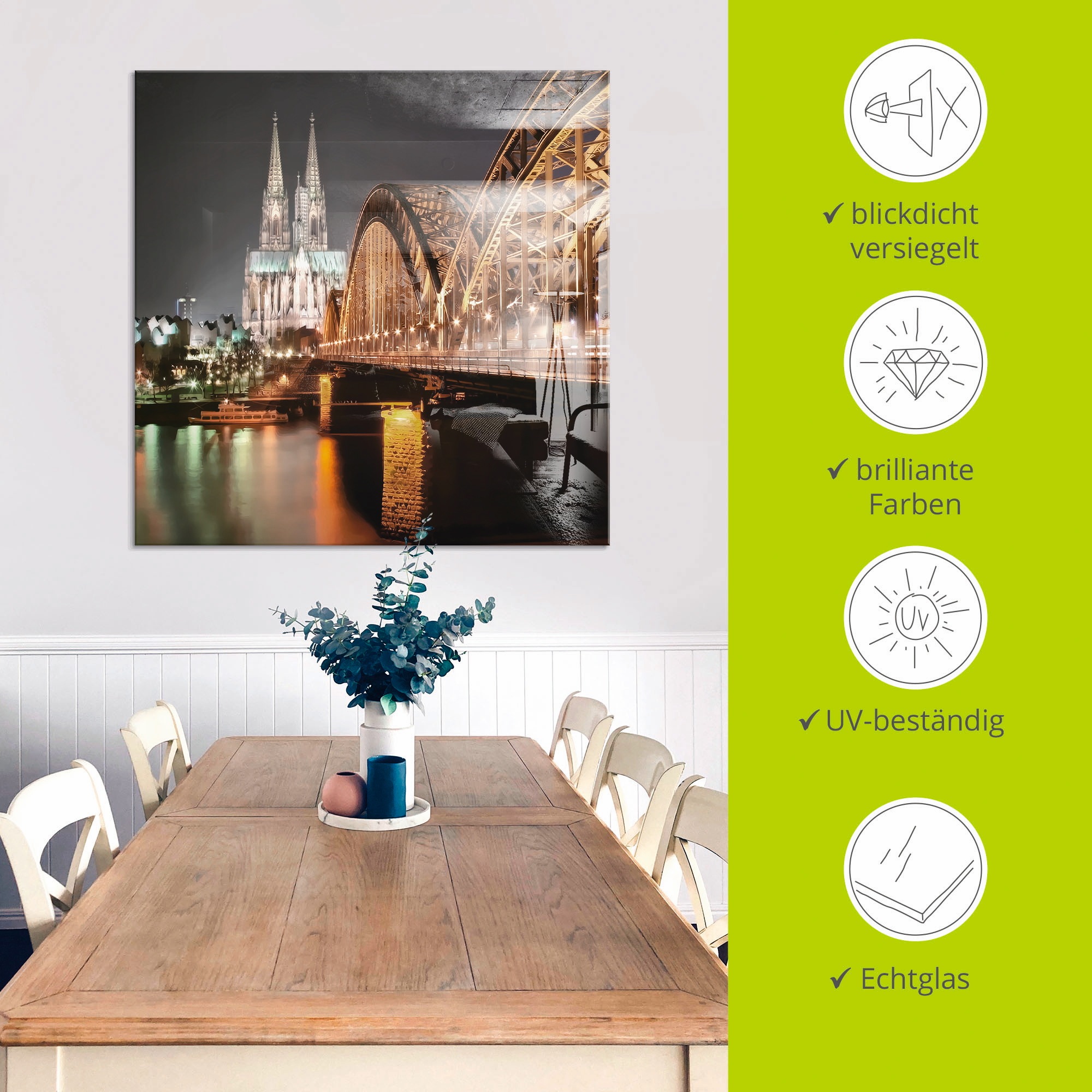 Artland Glasbild »Köln Skyline Collage V«, Brücken, (1 St.), in verschiedenen Größen