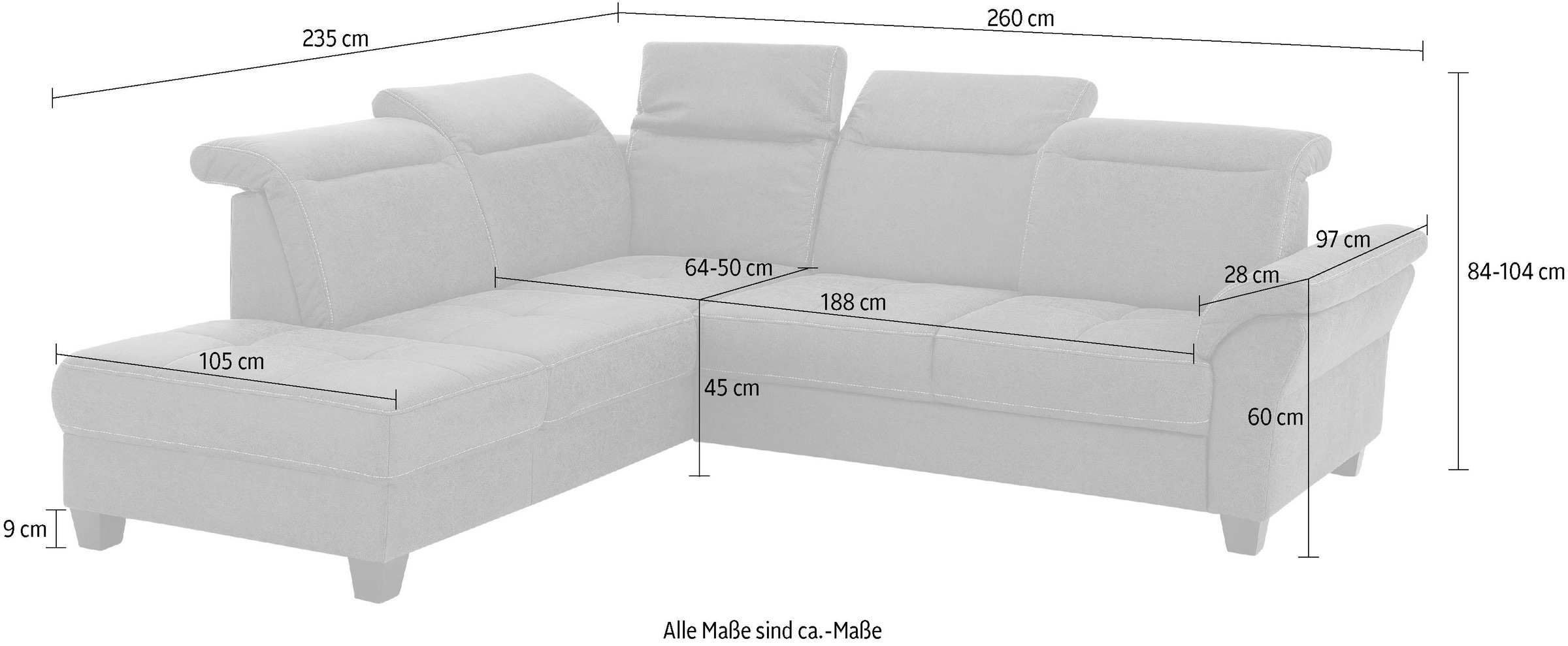 Home affaire Ecksofa »Solvei L-Form«, wahlweise auch mit Kopfteilverstellung und Bettfunktion, Federkern