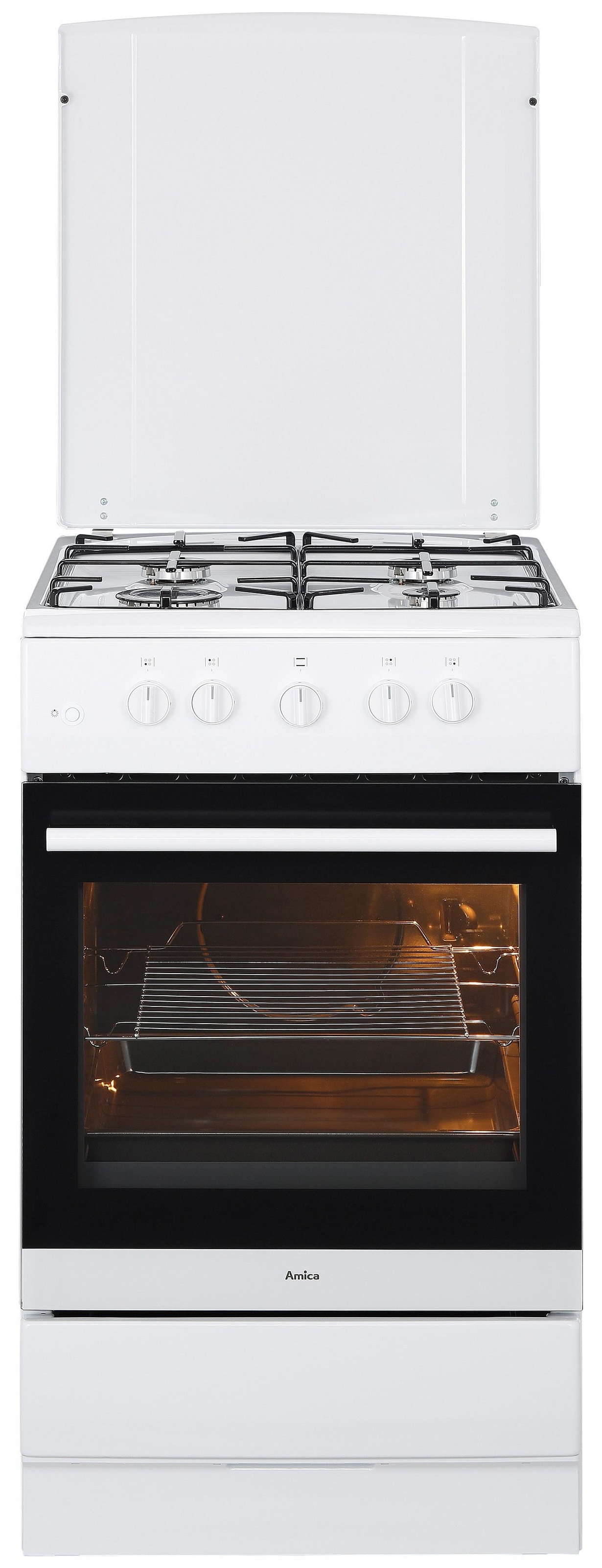 AMICA Gas-Standherd "SHGG 11559 W", schwarz-weiß, Herdsets, Klassisches Kochen mit direkter Gasflamme und vertrauter Bedienung