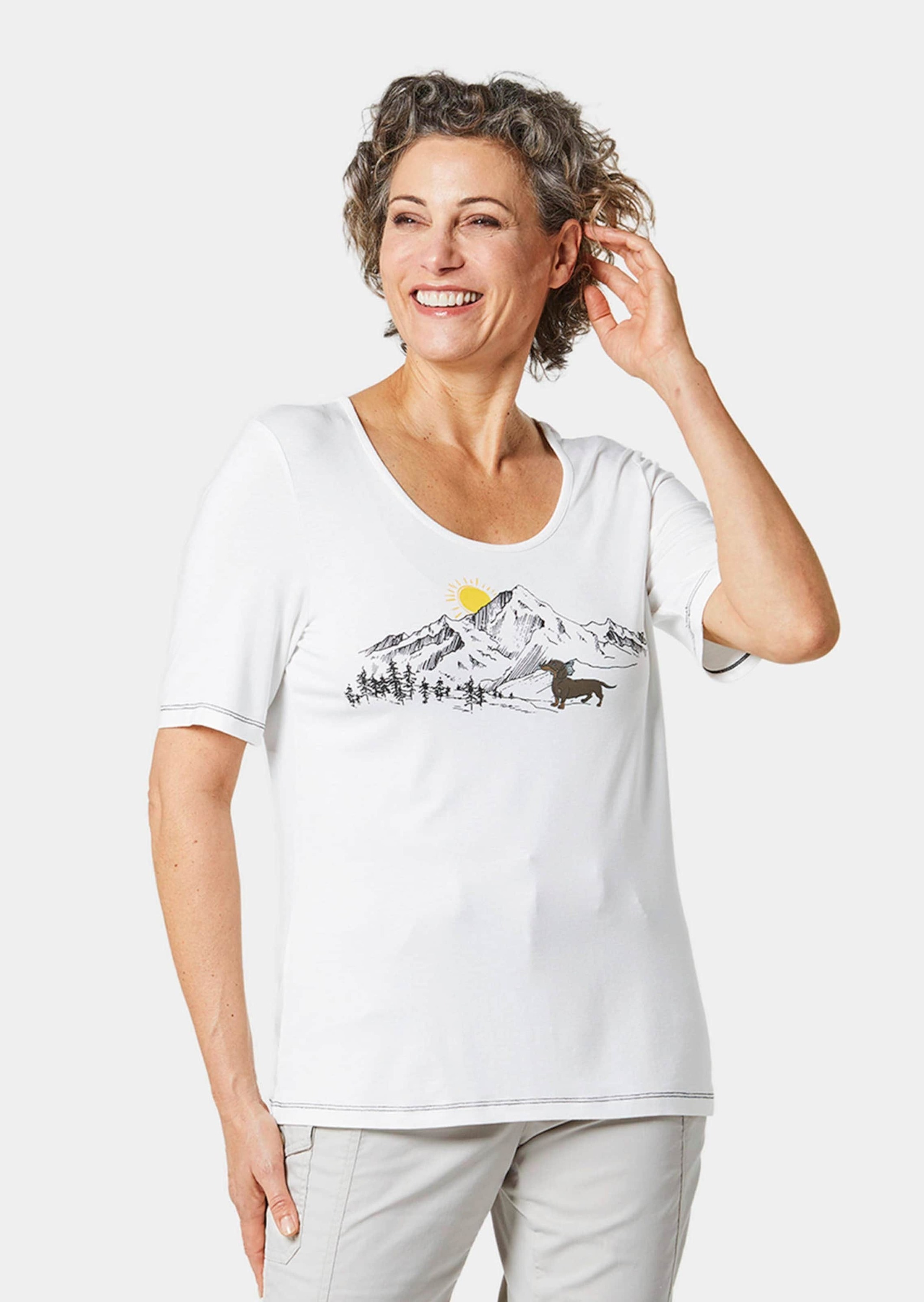 GOLDNER Kurzarmshirt "Kurzgröße Trageangenehmes Shirt mit Frontprint" günstig online kaufen