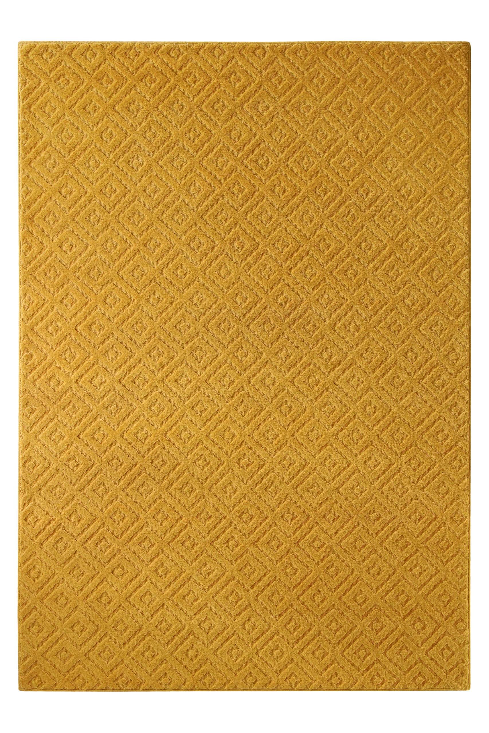 Teppich WECON HOME "Castello TWO", gelb, B:160cm H:7mm L:230cm, Schurwolle, Teppiche, Teppich, Schurwolle, Kurzflor mit Hoch-Tief-Effekt, Wohnzimmer, Rautenmuster 3