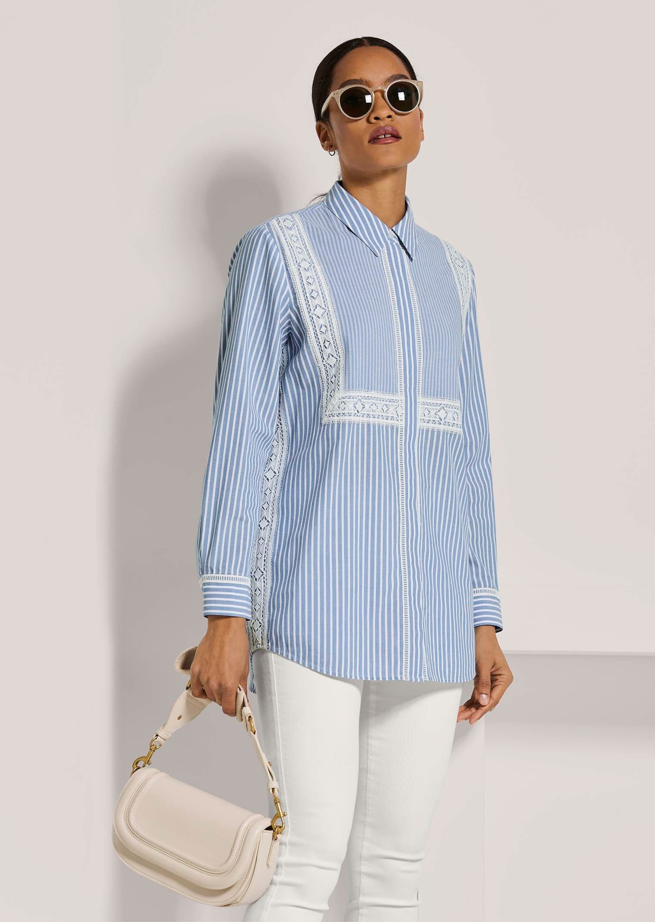 MADELEINE Langarmbluse »Streifenbluse Streifenbluse mit Spitze«