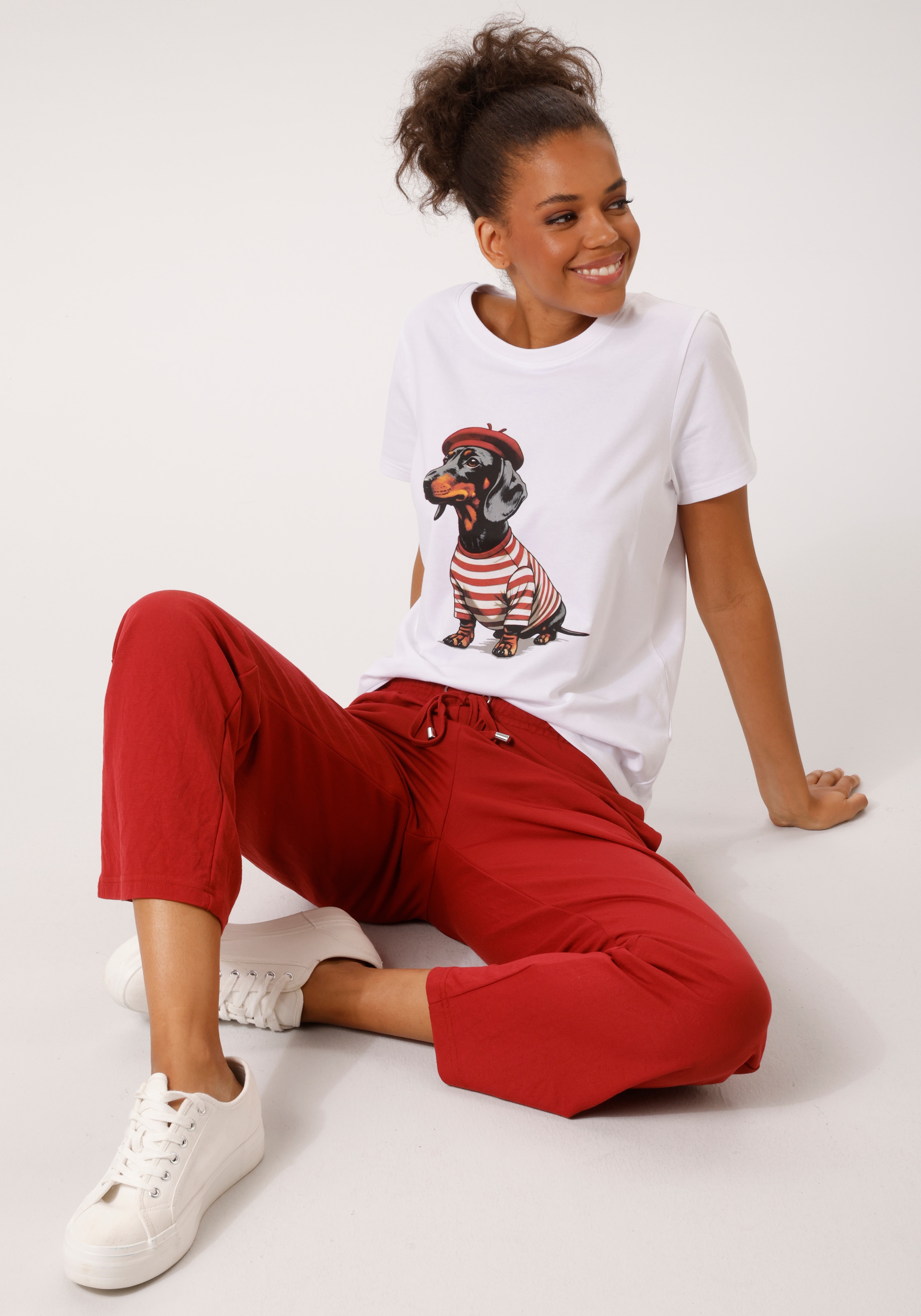 Aniston CASUAL T-Shirt mit Dackel oder Mops bedruckt - du hast die Wahl - NEUE KOLLEKTION