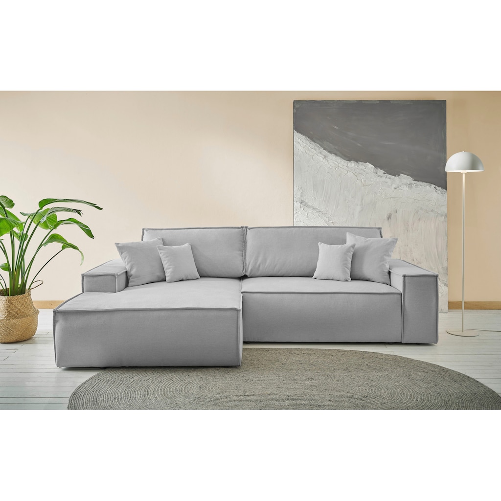 andas Ecksofa »Finnley Schlafsofa 267 cm in Bouclé u. Struktur fein, L-Form,«, Schlaffunktion m. Bettkasten (136/210 cm), Bouclé, Struktur