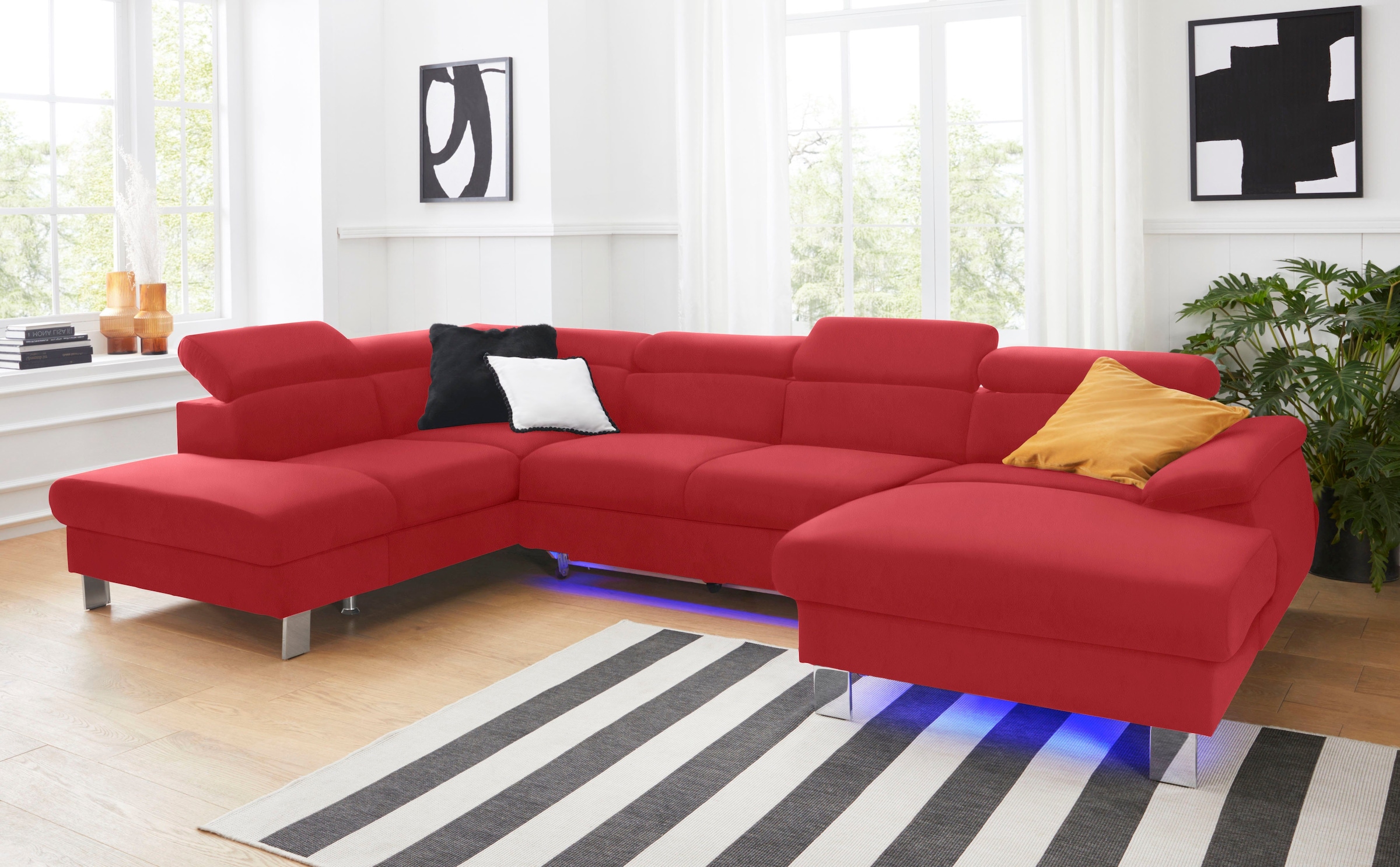 COTTA Polstergarnitur »Komaris U-Form«, (Set), Set bestehend aus: Wohnlandschaft mit Kopfteilverstellung & Hocker