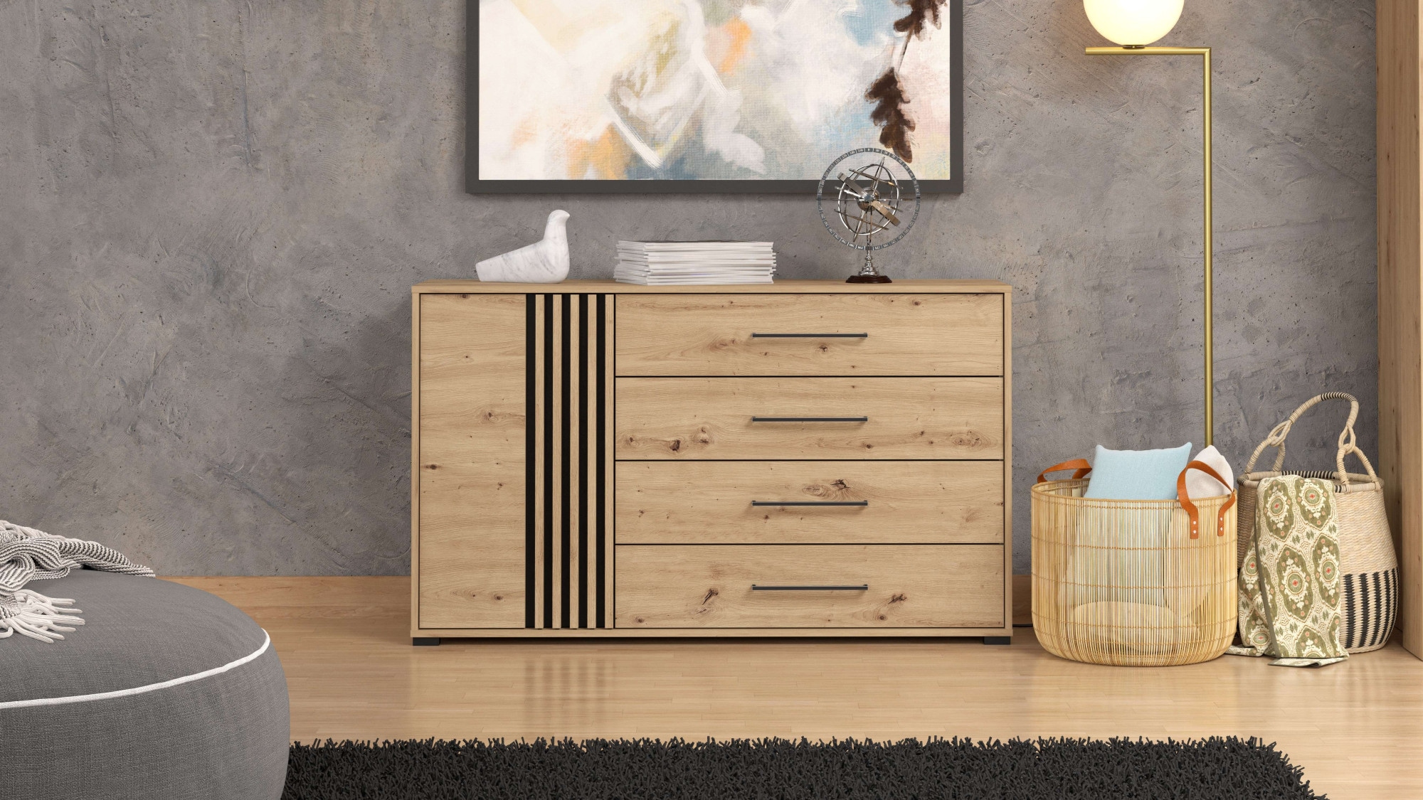 INOSIGN Kommode »Ascalon Sideboard, Breite 138 oder 93 cm, mit ABS Schutzkanten«, 3D Optik durch Lamellen/ Paneele, FSC-zertifizierter Holzwerkstoff