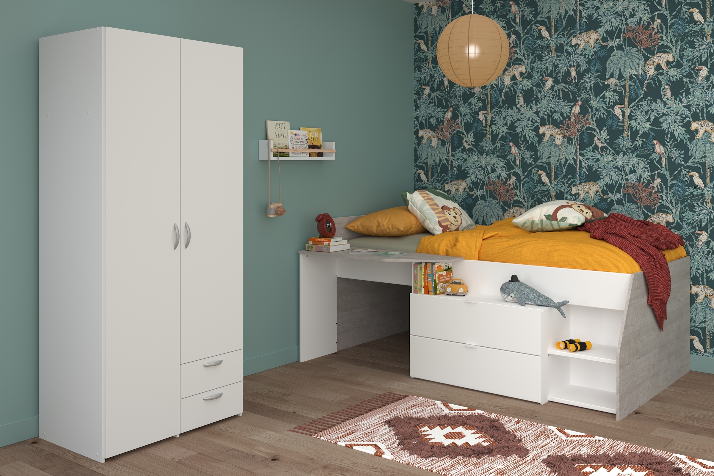 Parisot Jugendzimmer-Set »Parisot Milky 14«, (2 tlg., Bestehend aus halbhohem Hochbett und 2-trg. Kleiderschrank)