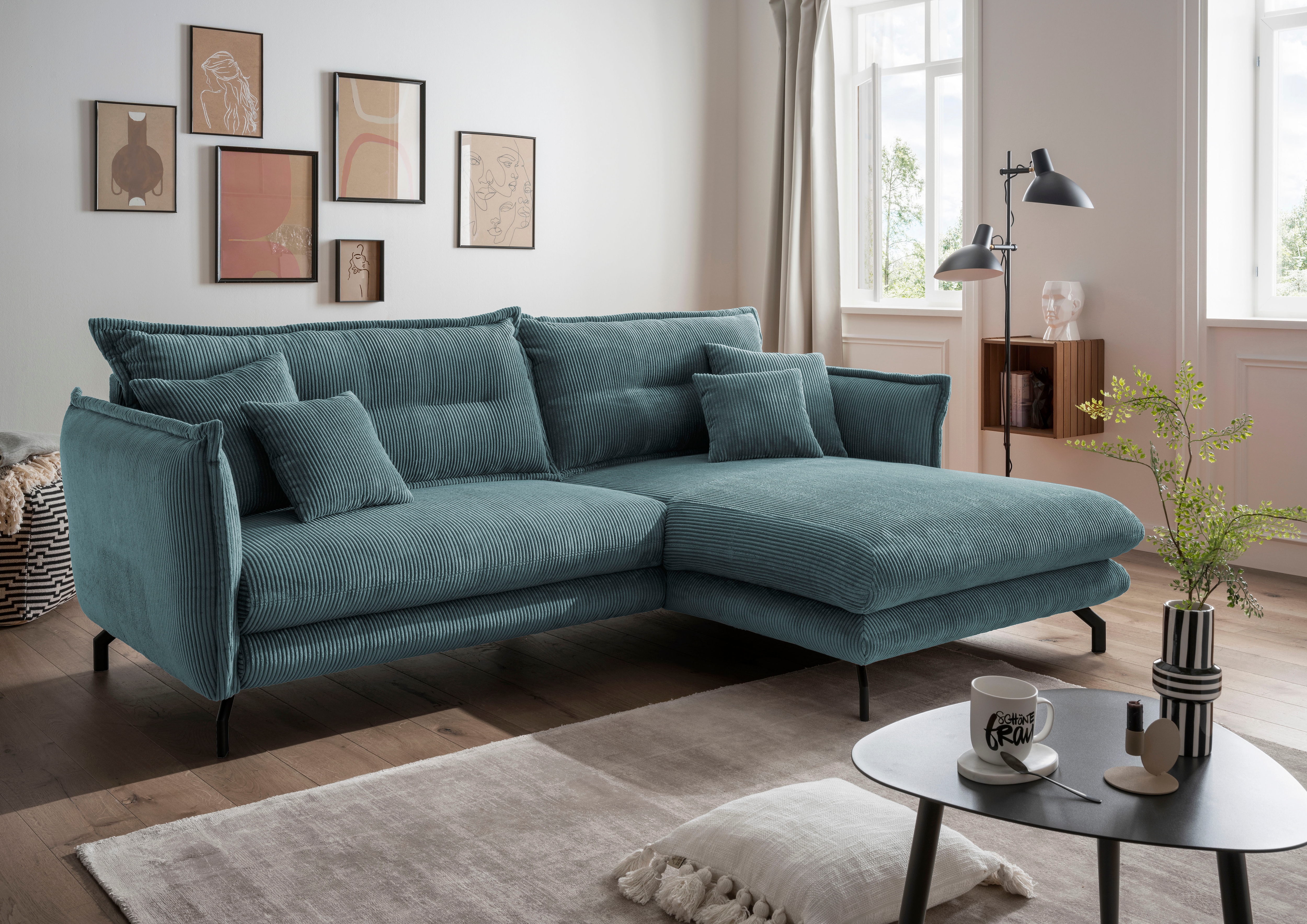 Home affaire Ecksofa "Lava modern & bequem, Breite 255cm, tolle Detailverarbeitung" zwei verschiedene Fußfarben wählbar