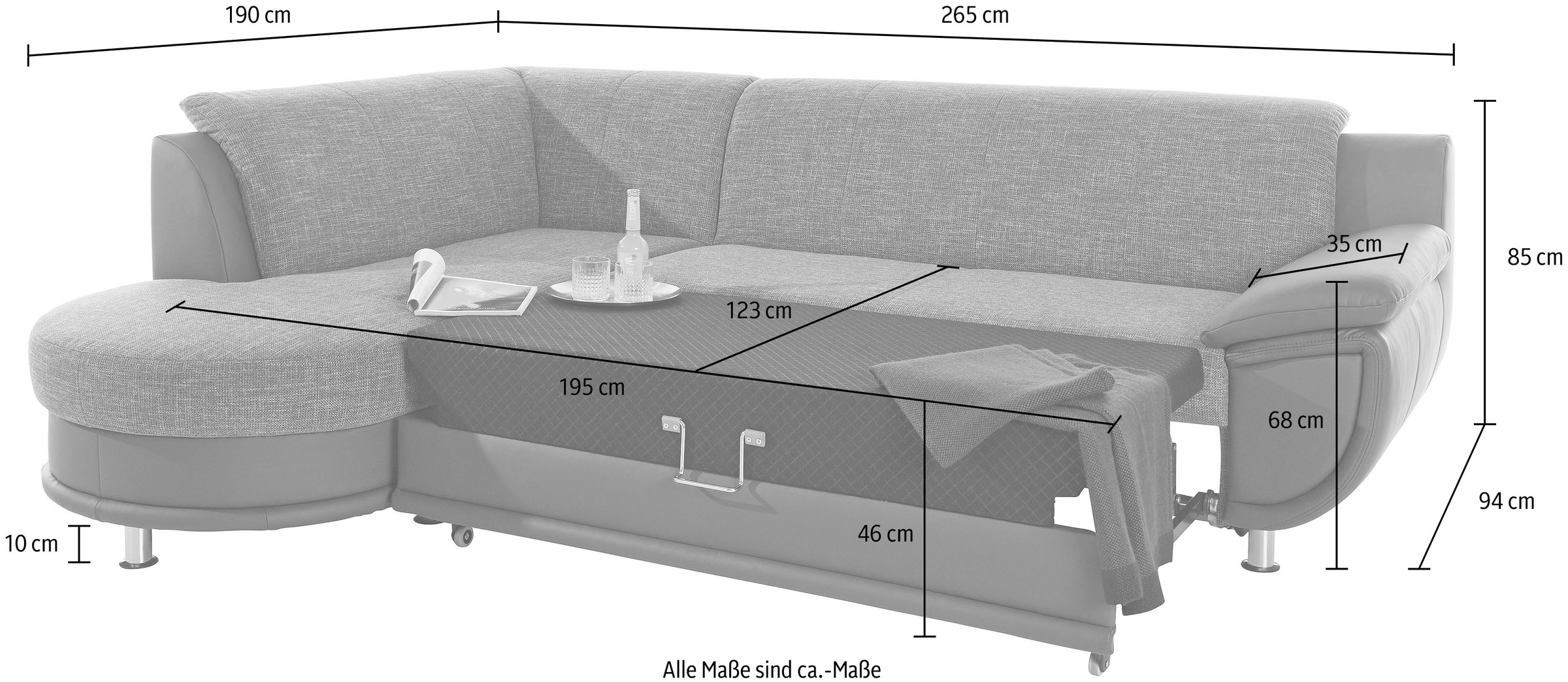 TRENDMANUFAKTUR Ecksofa »Rondo 3, zeitlos und bequem, Materialmix, breite Armlehnen, L-Form«, wahlweise mit Federkern für mehr Komfort, wahlweise mit Bettfunktion